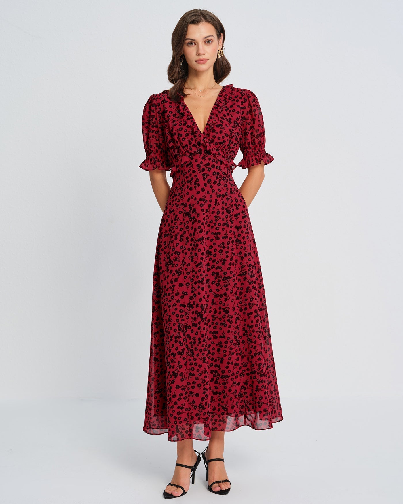 Vestido Maxi Floral — Rojo