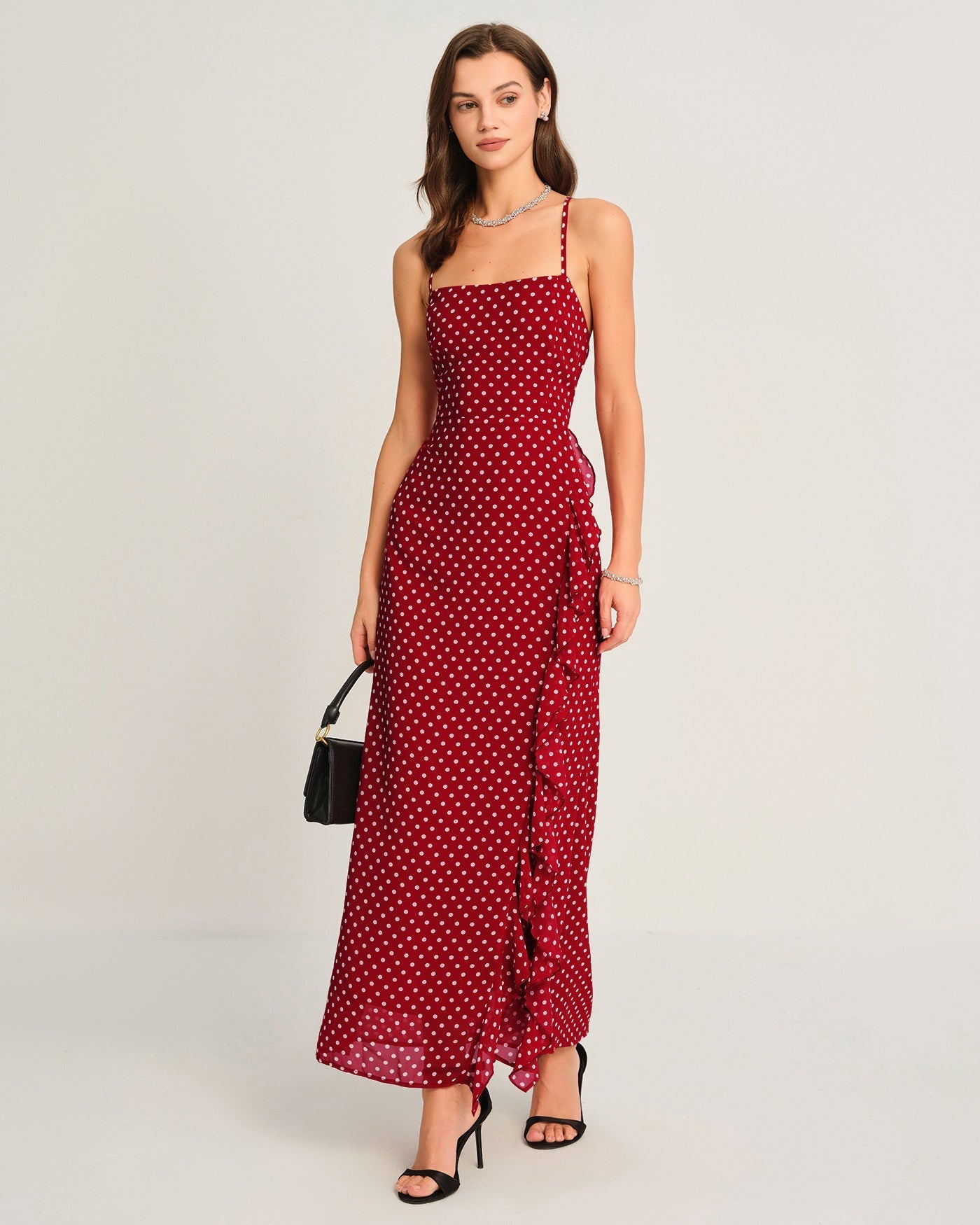 Vestido Maxi Slip de Lunares — Rojo