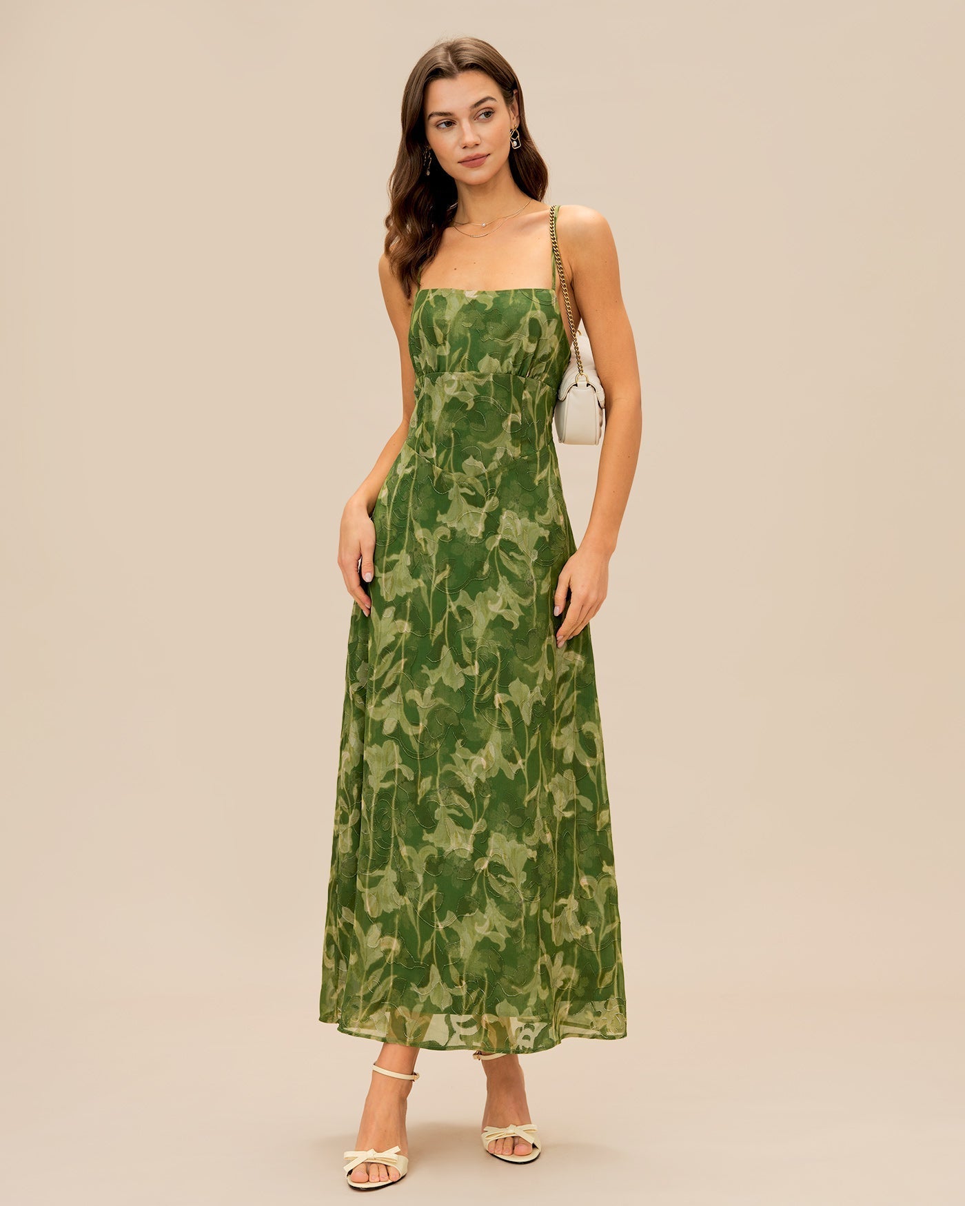 Vestido Maxi Floral Espalda Cruzada — Verde