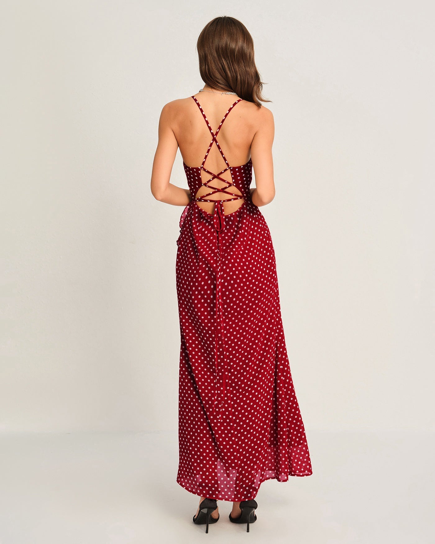 Vestido Maxi Slip de Lunares — Rojo