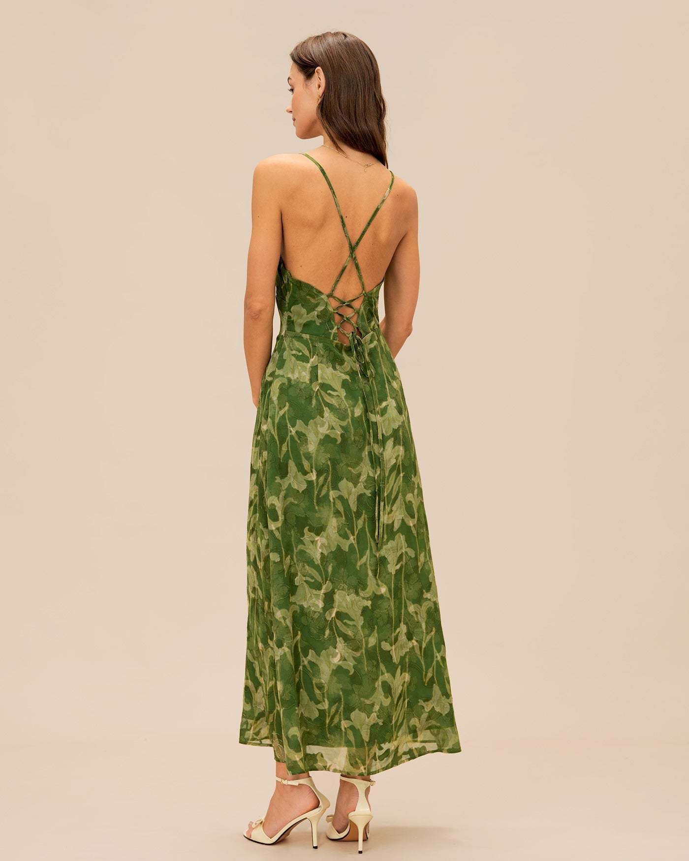 Vestido Maxi Floral Espalda Cruzada — Verde