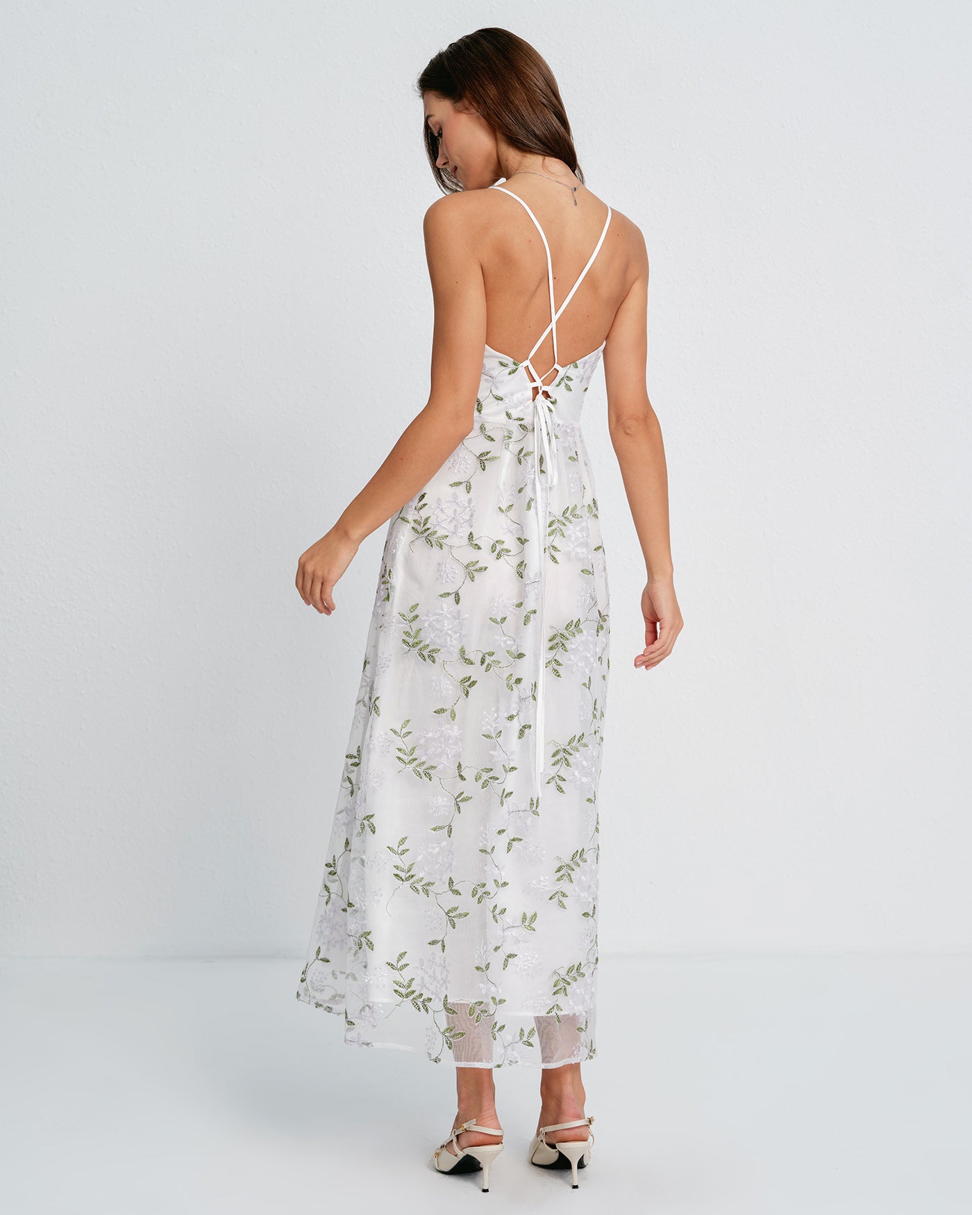 Vestido Maxi Slip Floral — Blanco