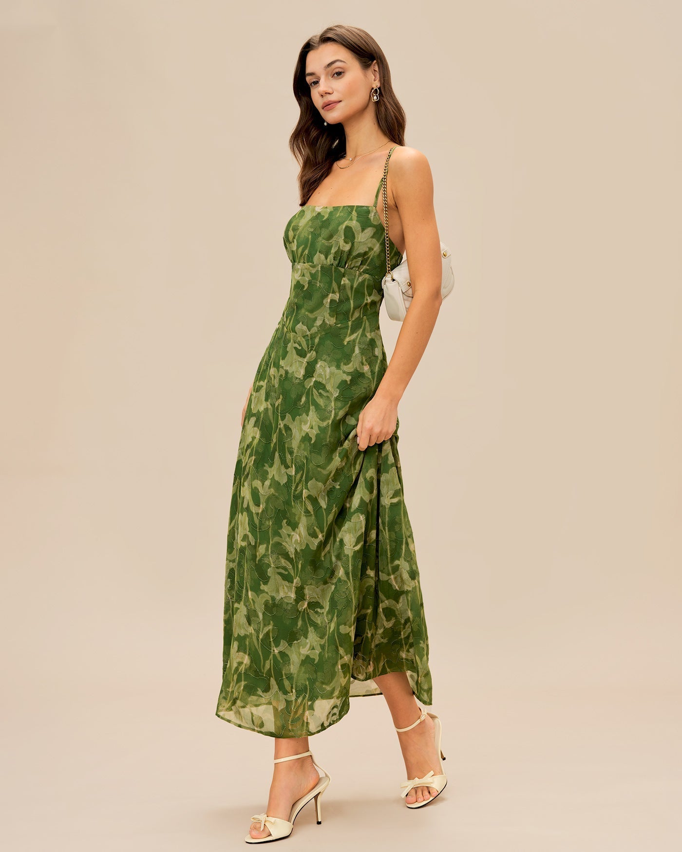 Vestido Maxi Floral Espalda Cruzada — Verde