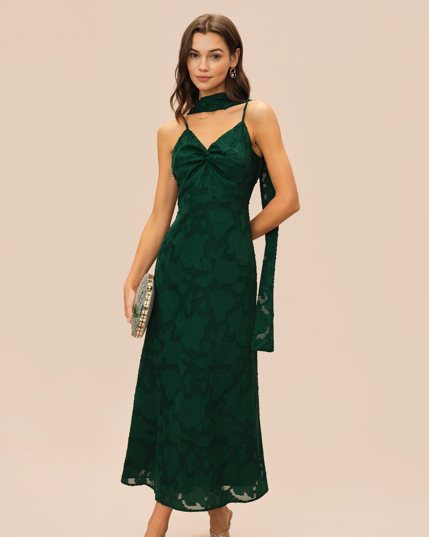 Vestido Maxi Slip Jacquard — Verde