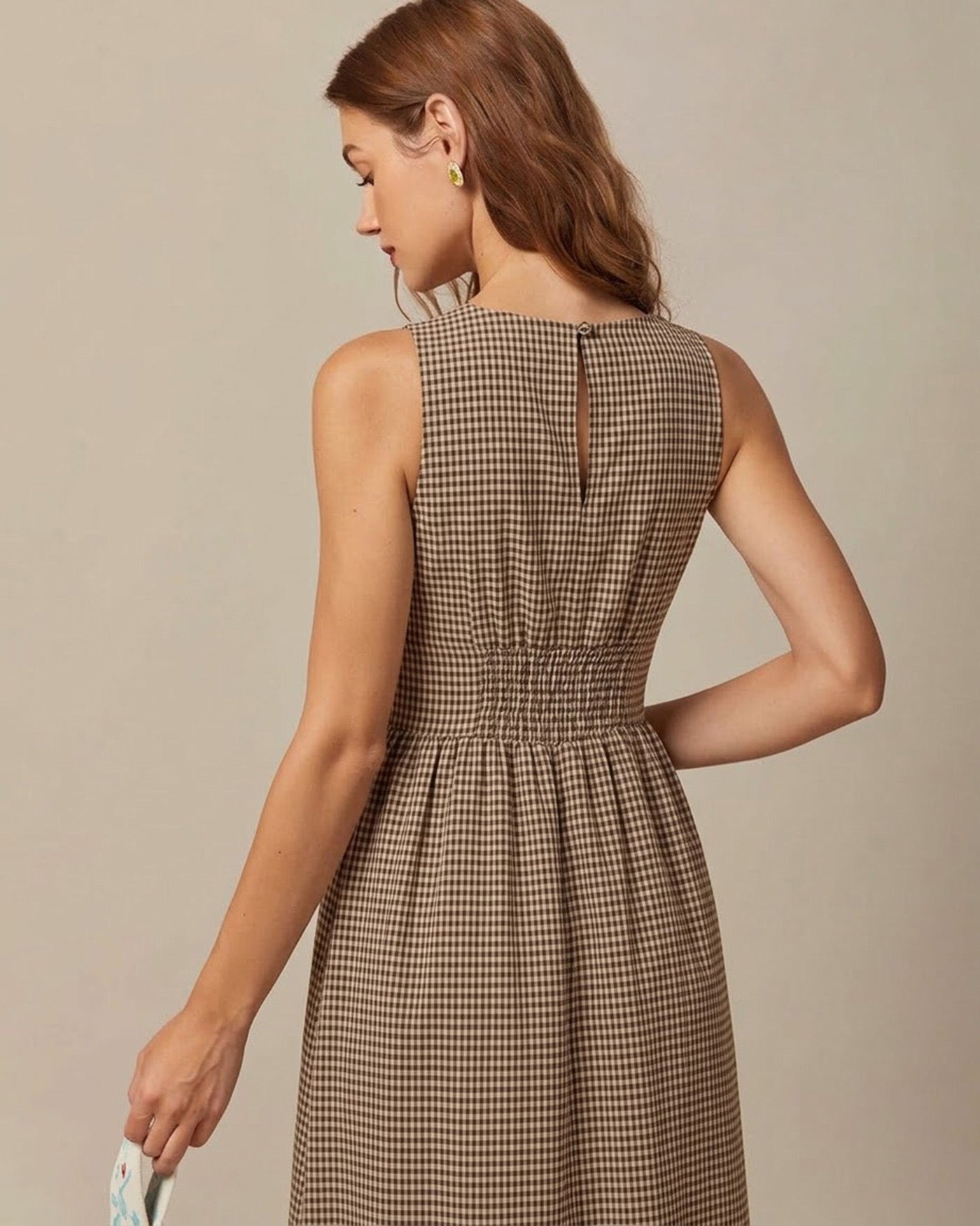 Vestido Maxi de Cuadros — Marrón