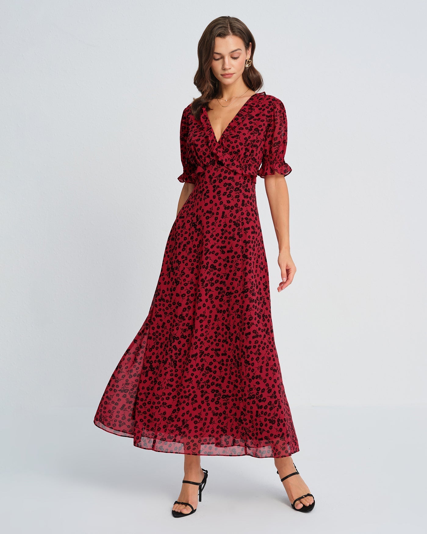 Vestido Maxi Floral — Rojo