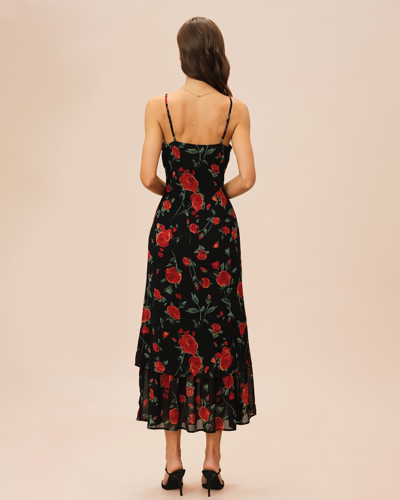 Vestido Maxi Chiffon Floral — Negro
