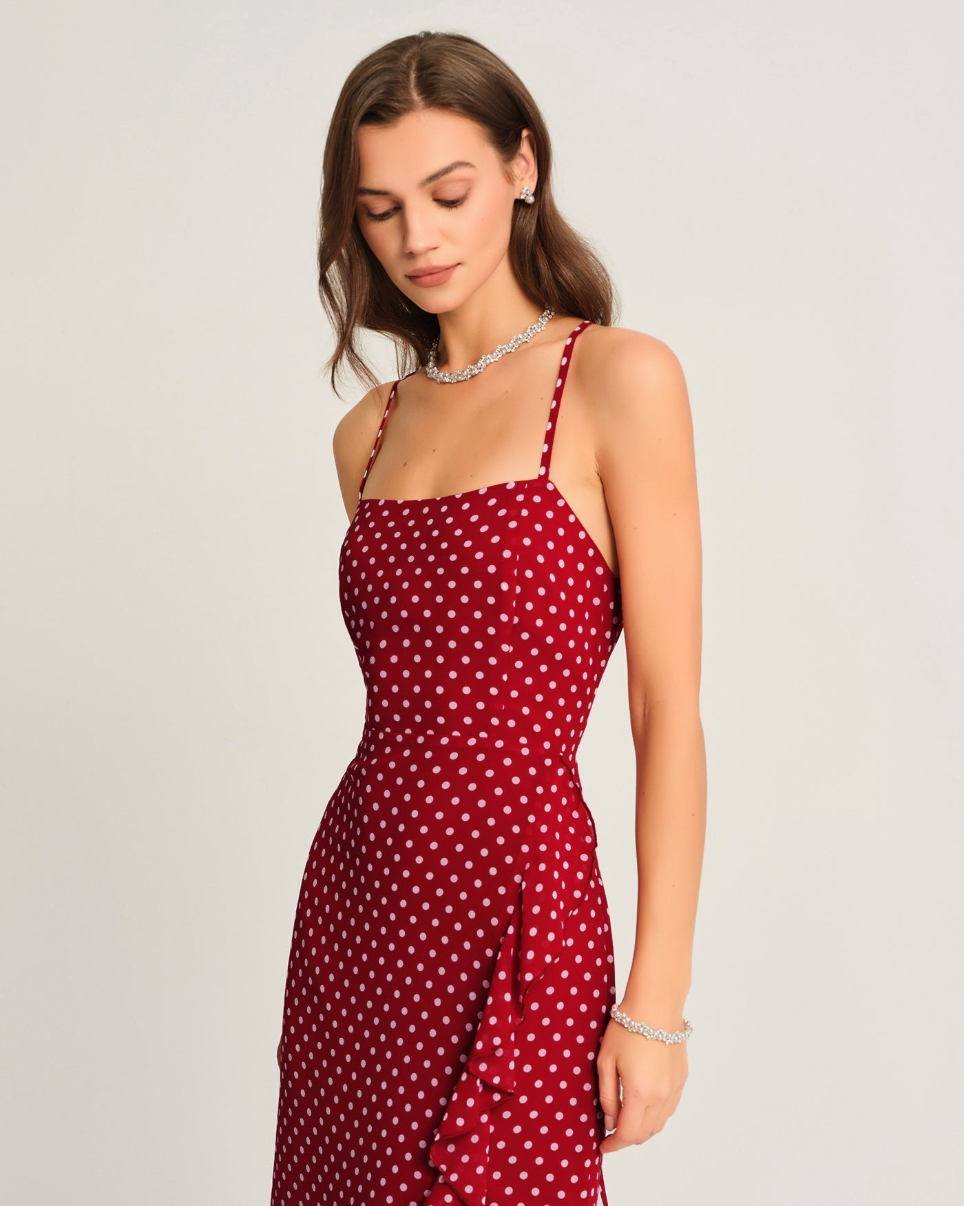Vestido Maxi Slip de Lunares — Rojo