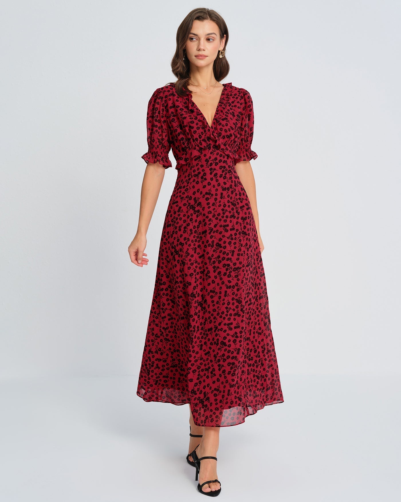 Vestido Maxi Floral — Rojo