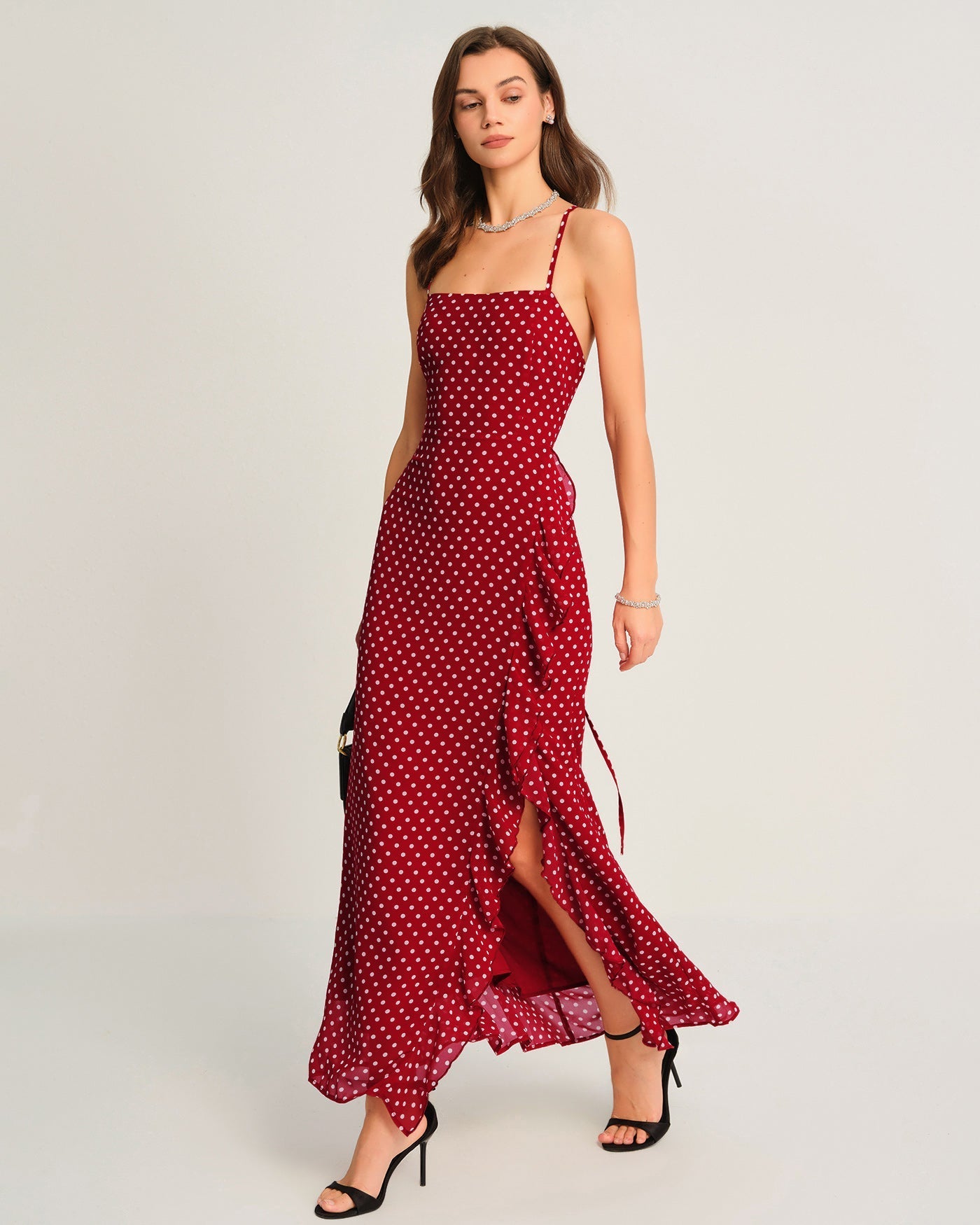 Vestido Maxi Slip de Lunares — Rojo