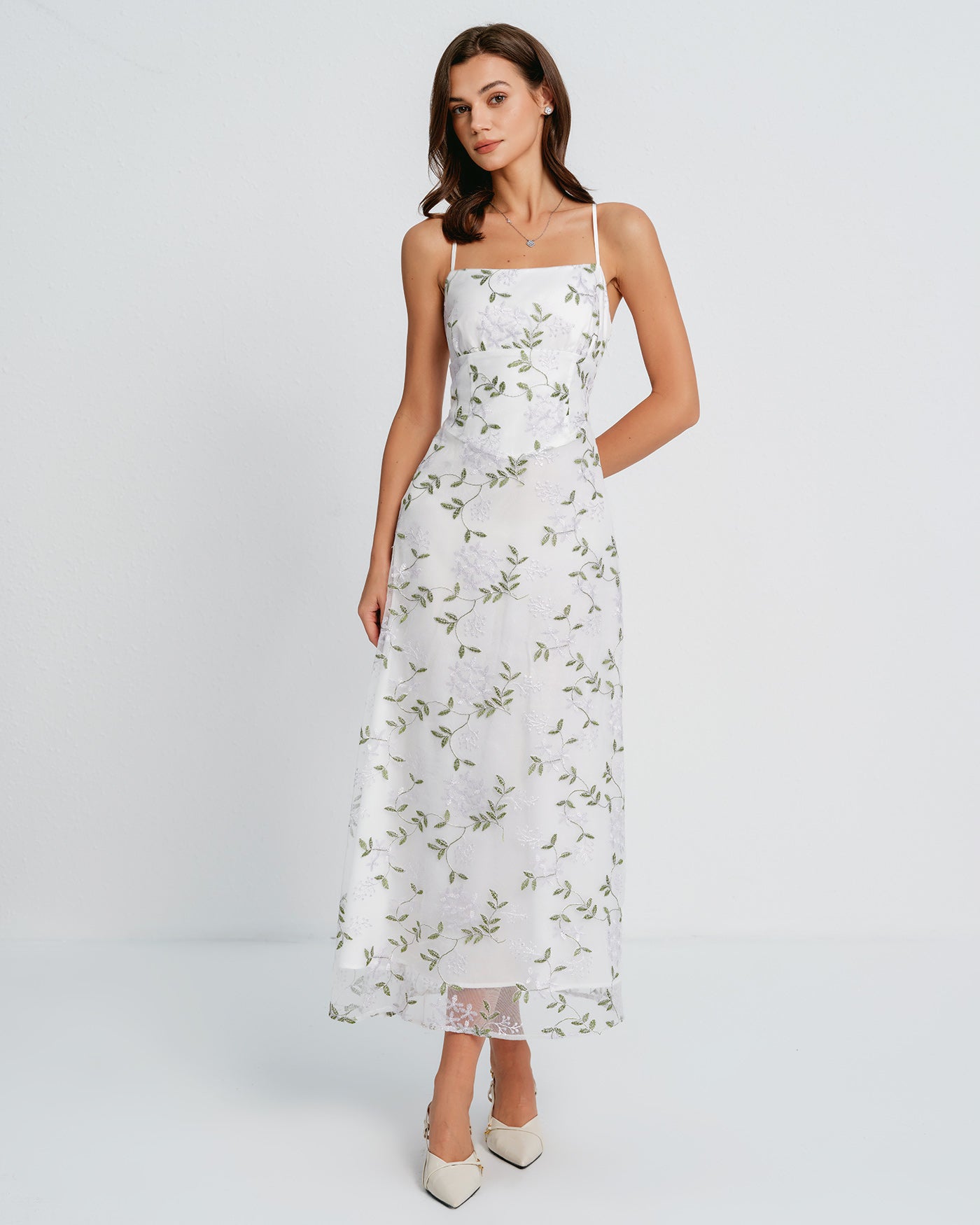 Vestido Maxi Slip Floral — Blanco