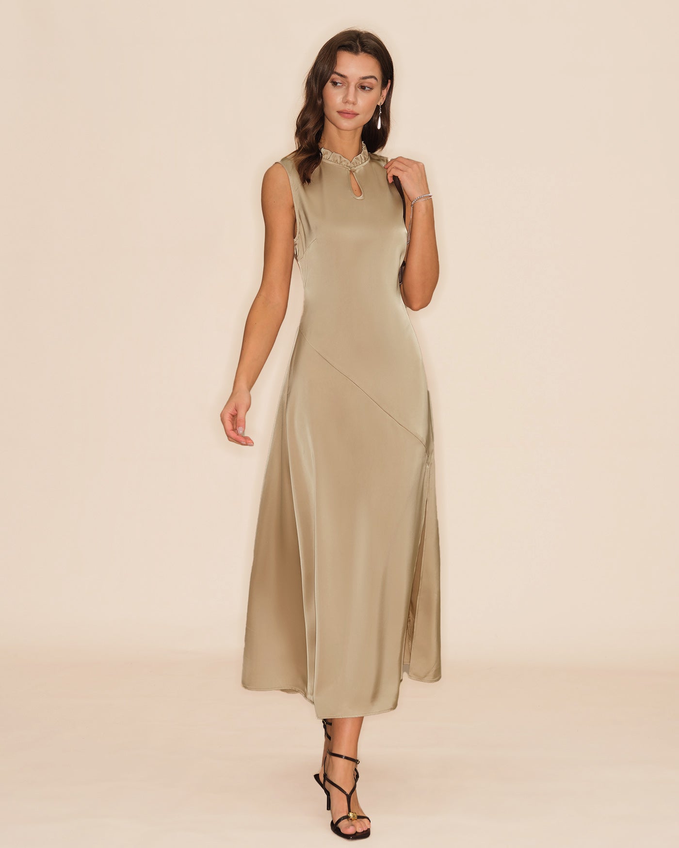 Vestido Midi con Volantes — Albaricoque