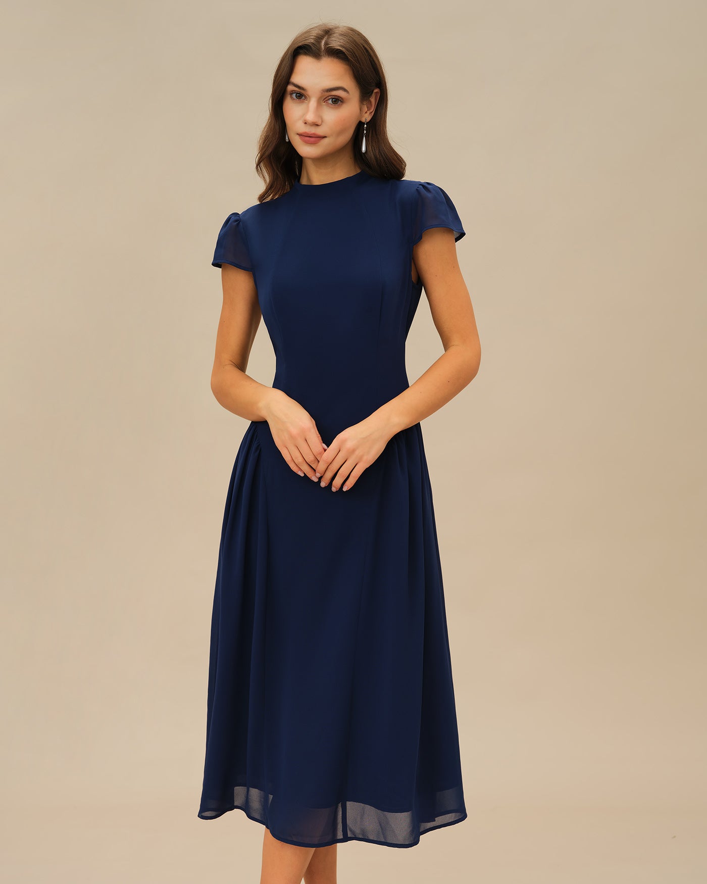 Vestido Midi Manga Abullonada — Azul