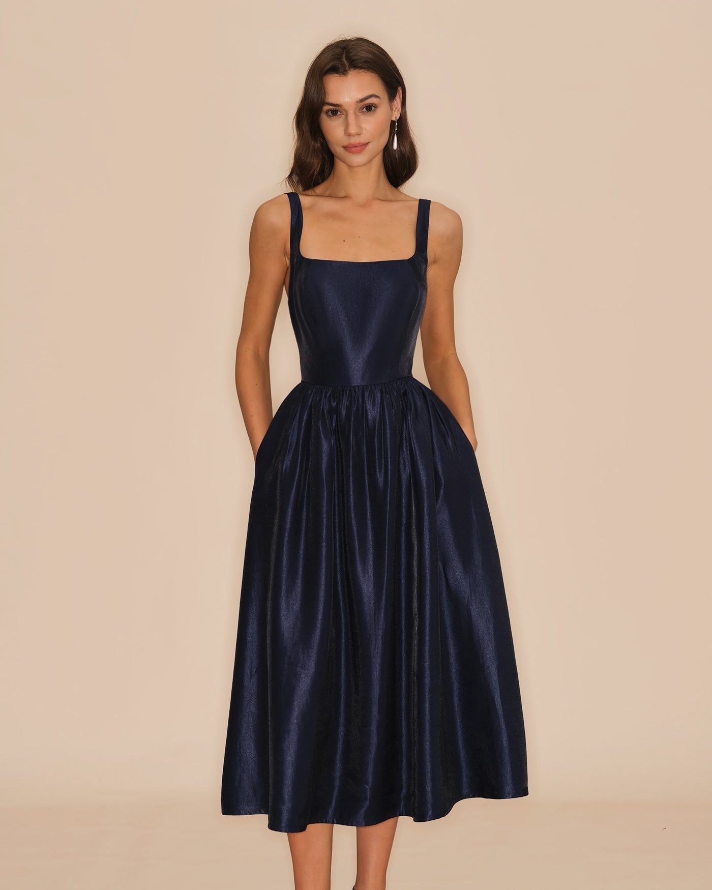 Vestido Midi Slip Acampanado — Azul