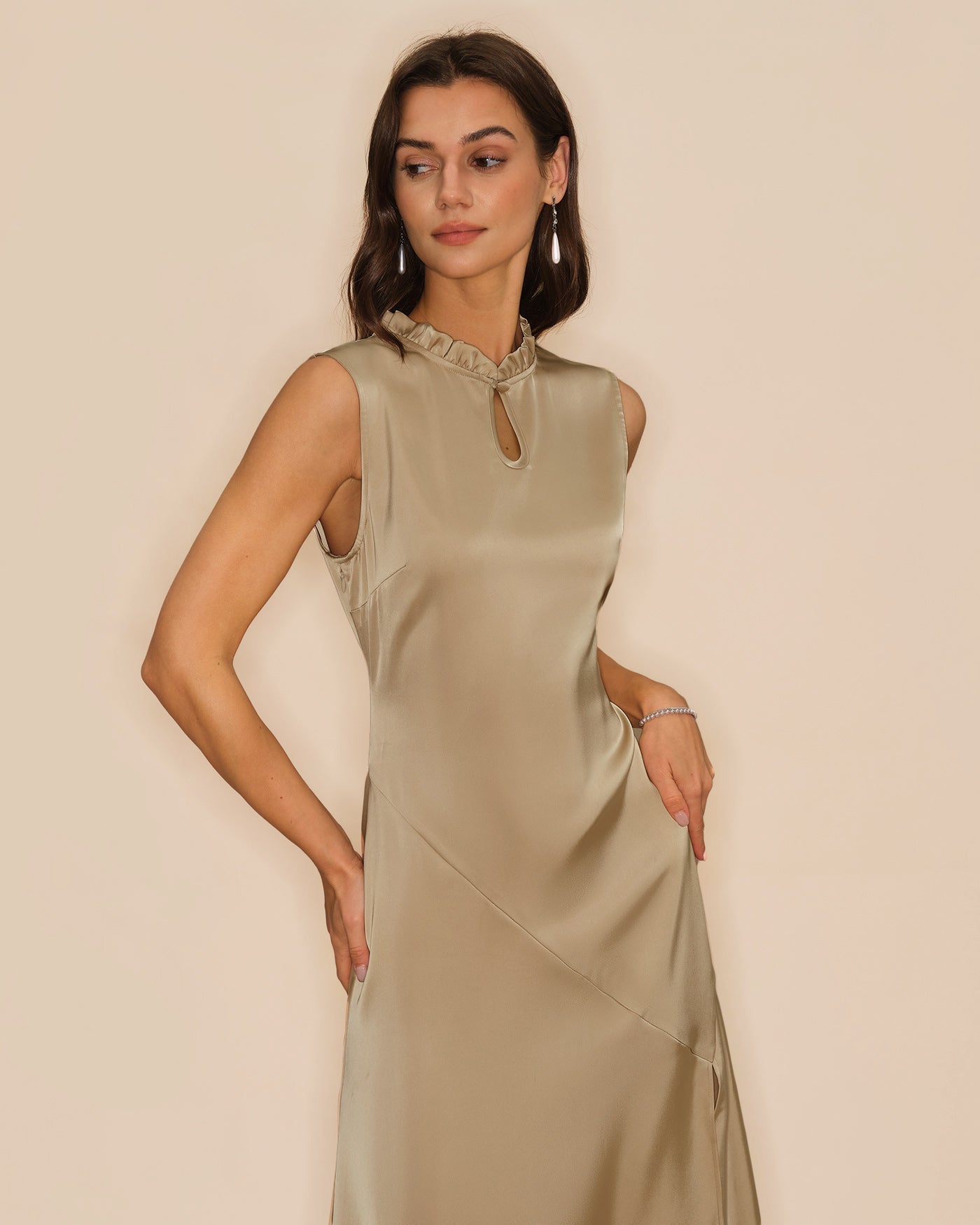 Vestido Midi con Volantes — Albaricoque
