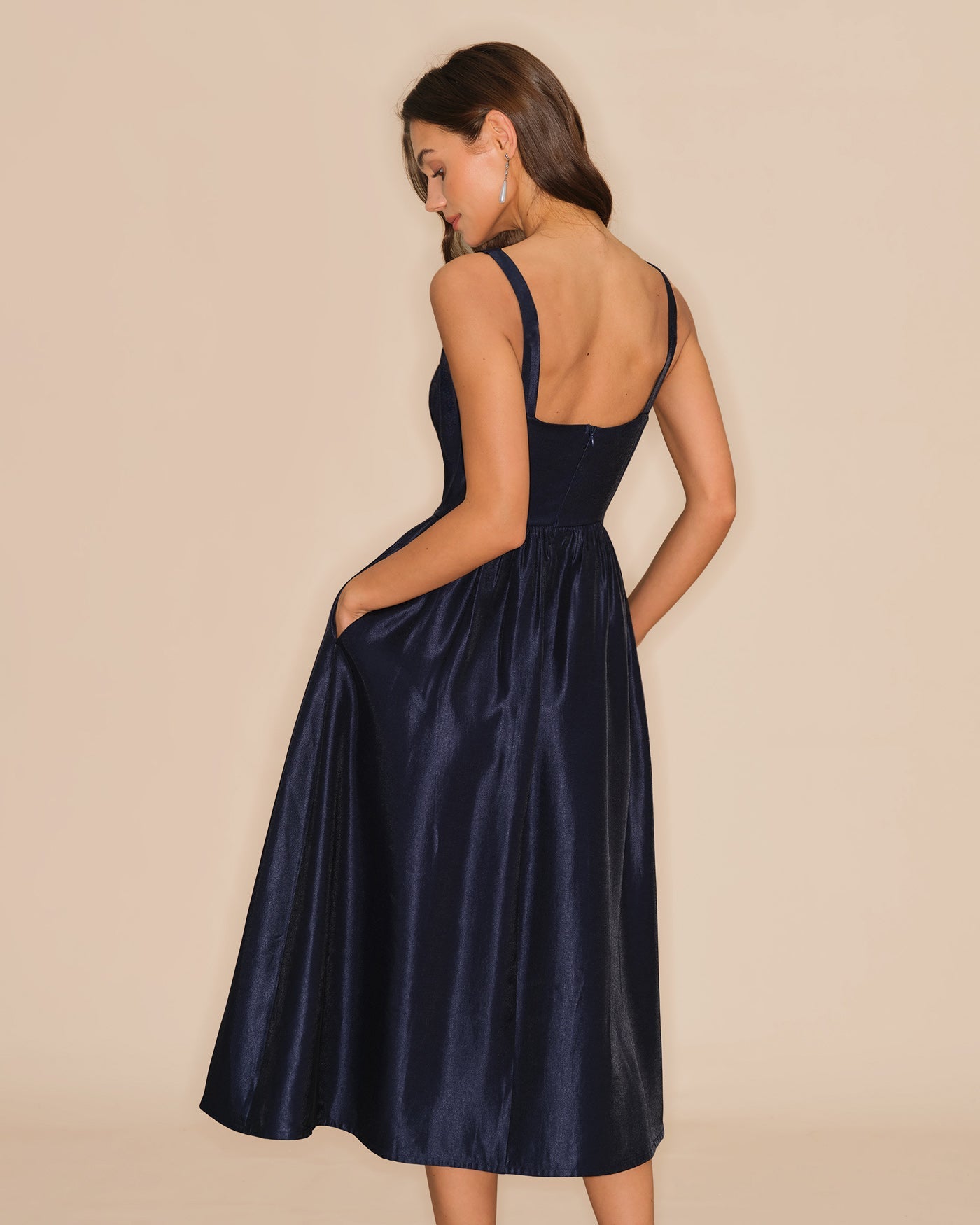 Vestido Midi Slip Acampanado — Azul