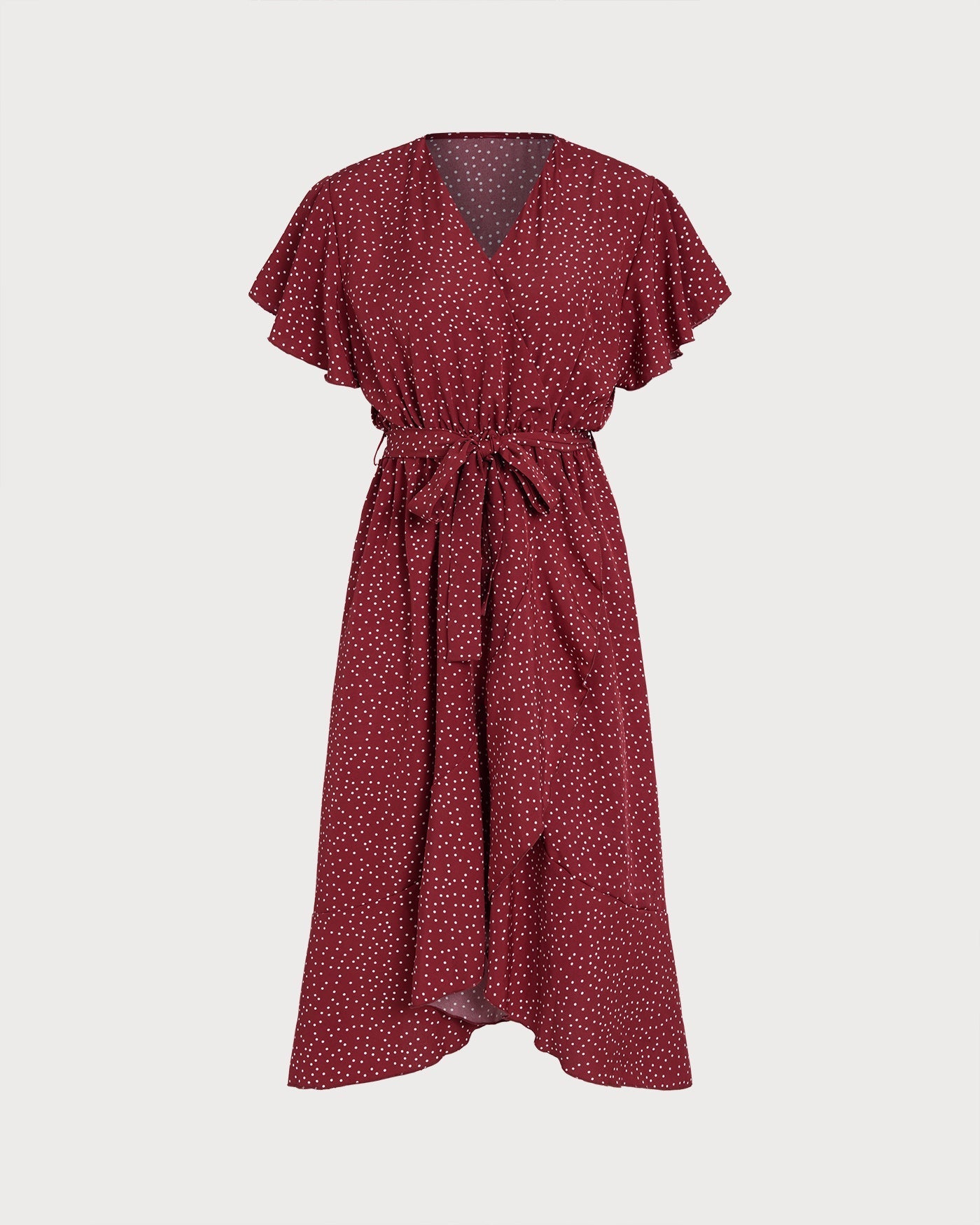 Vestido Midi de Lunares Manga Mariposa — Rojo