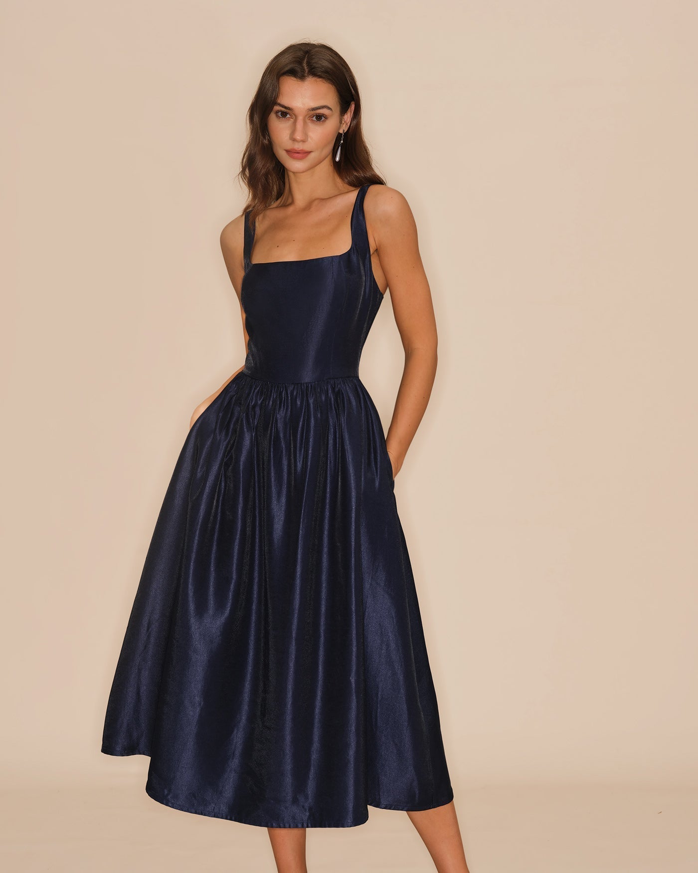 Vestido Midi Slip Acampanado — Azul
