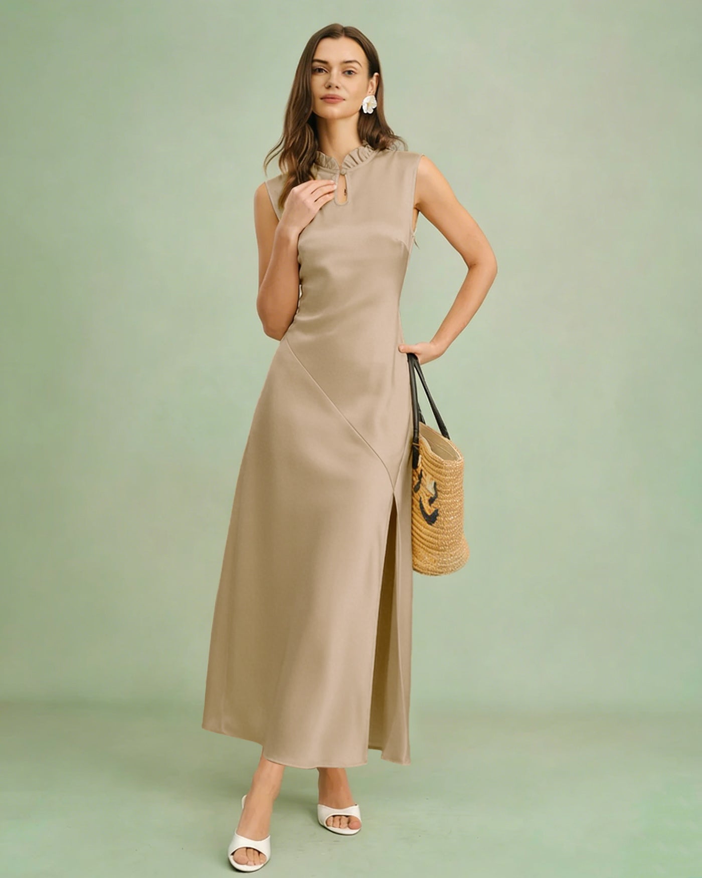 Vestido Midi con Volantes — Albaricoque