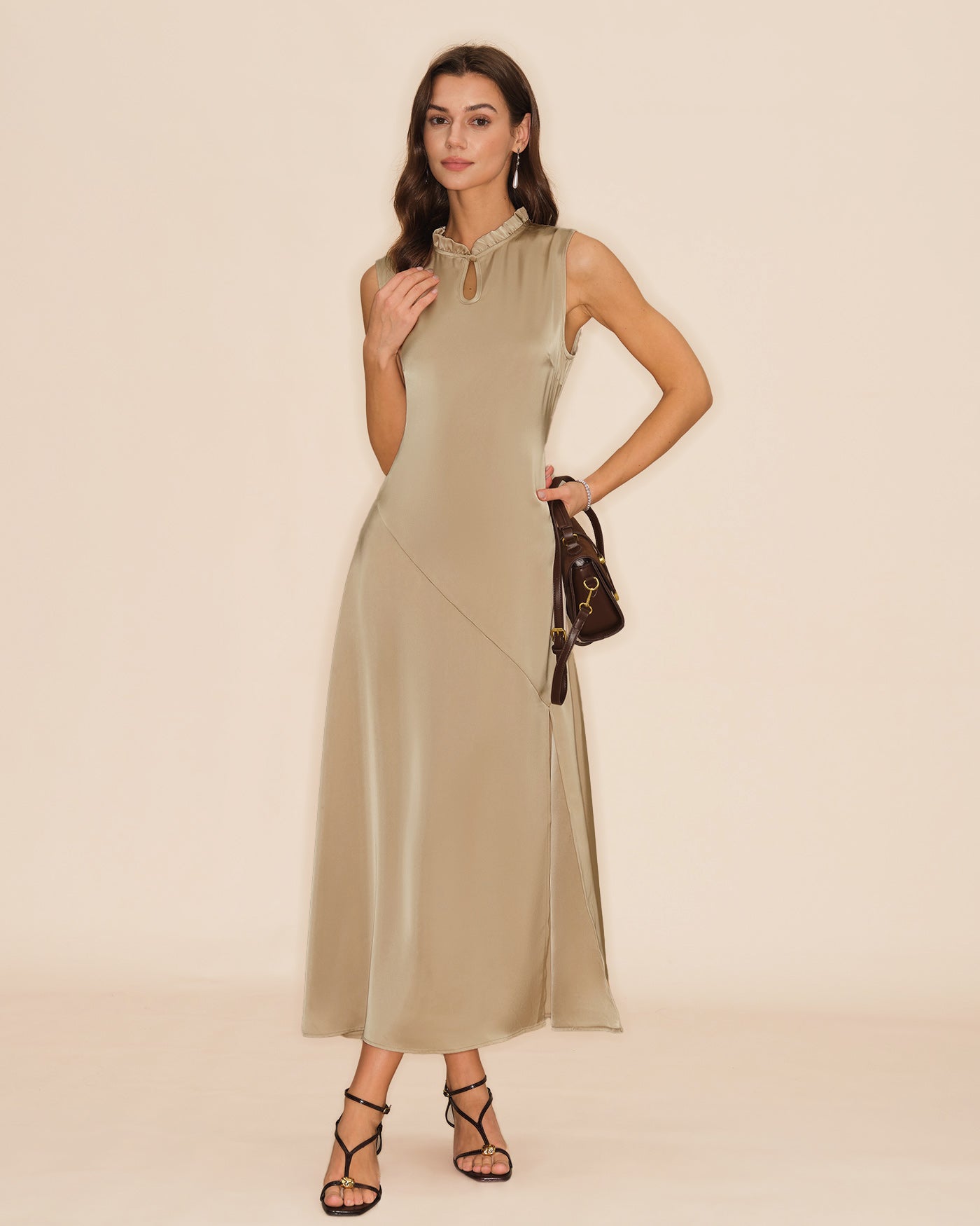 Vestido Midi con Volantes — Albaricoque