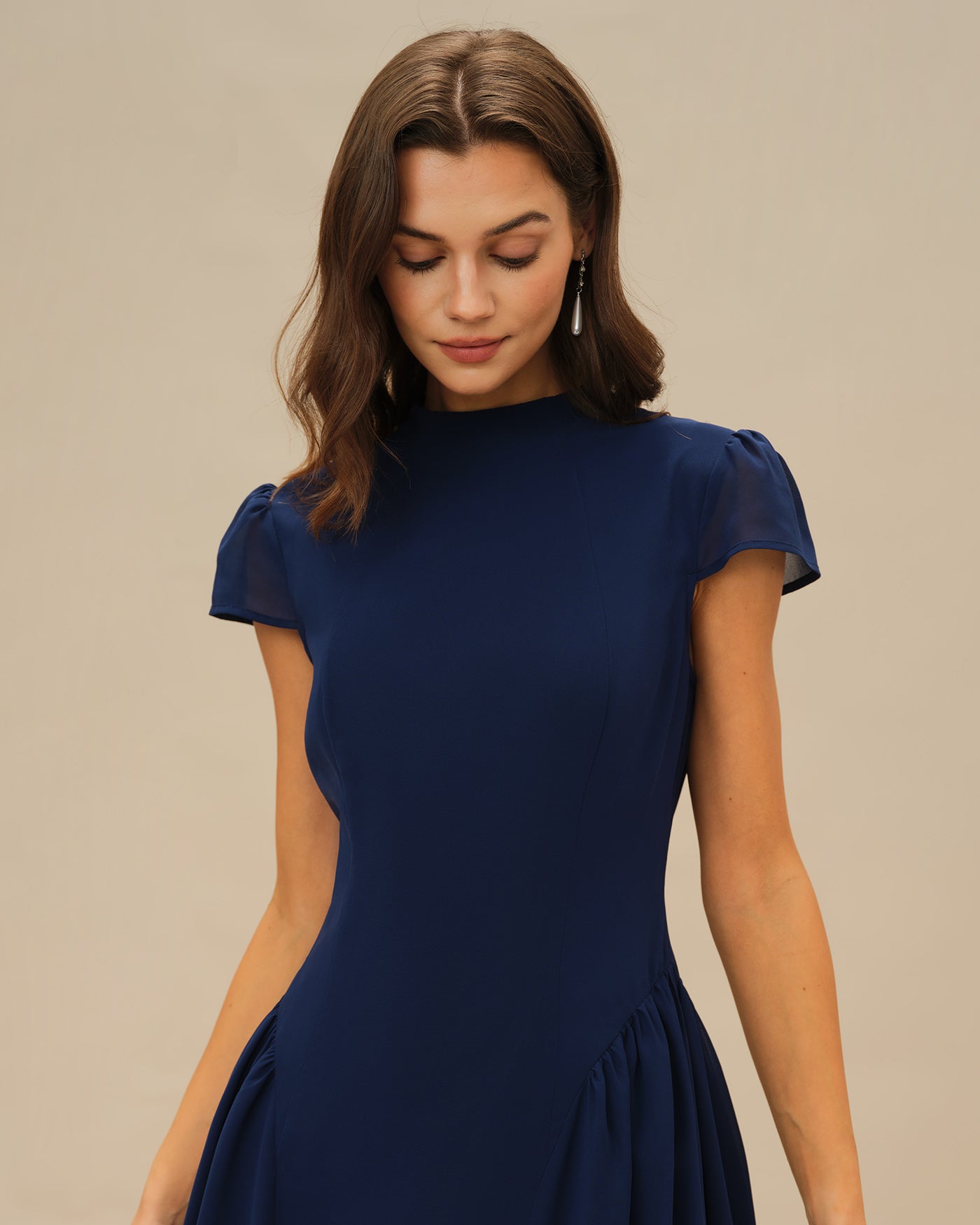 Vestido Midi Manga Abullonada — Azul