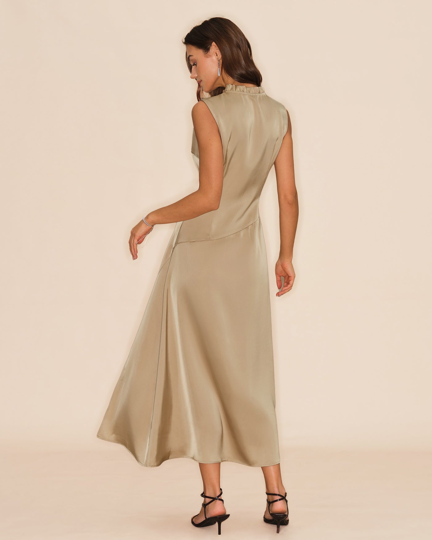 Vestido Midi con Volantes — Albaricoque