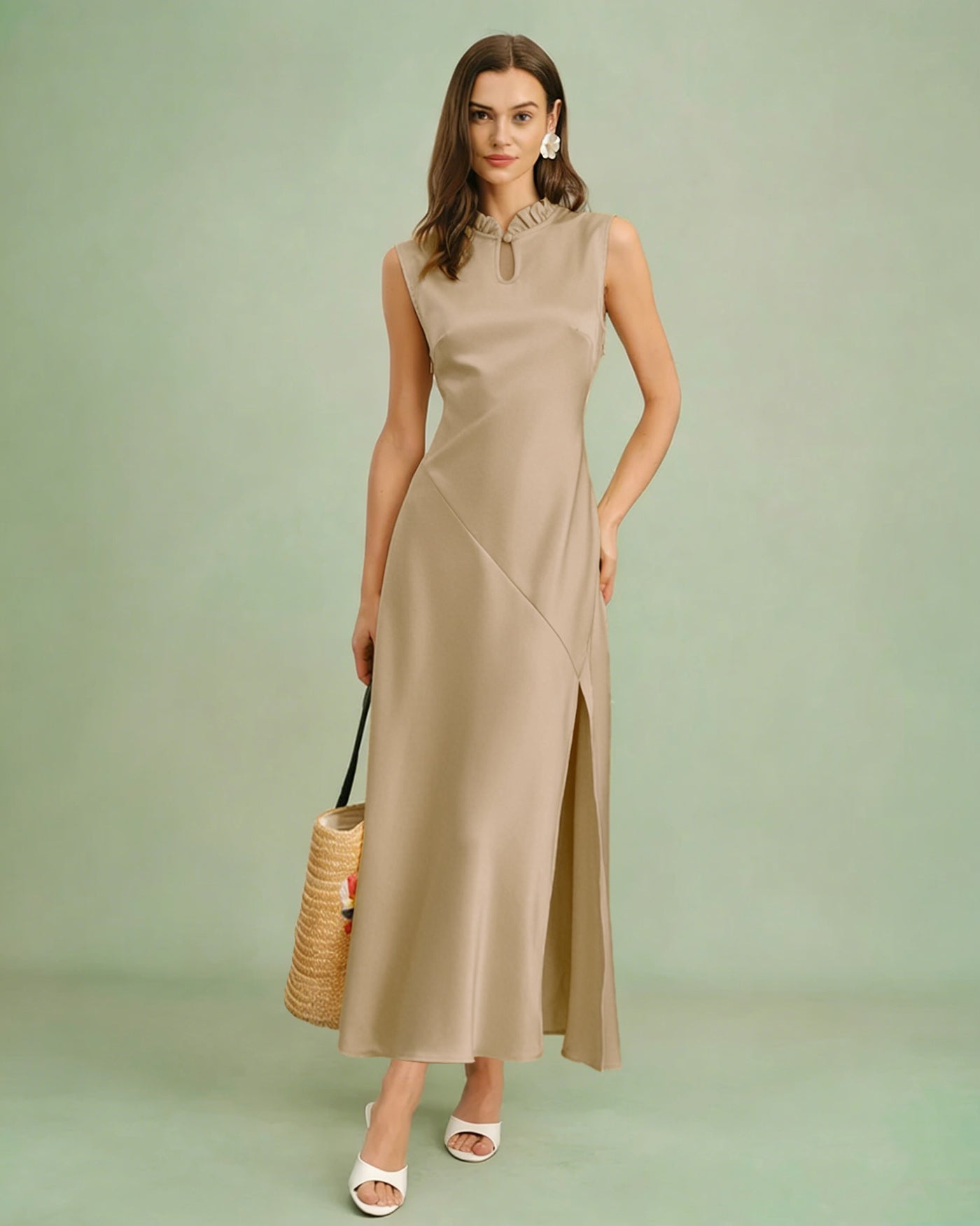 Vestido Midi con Volantes — Albaricoque