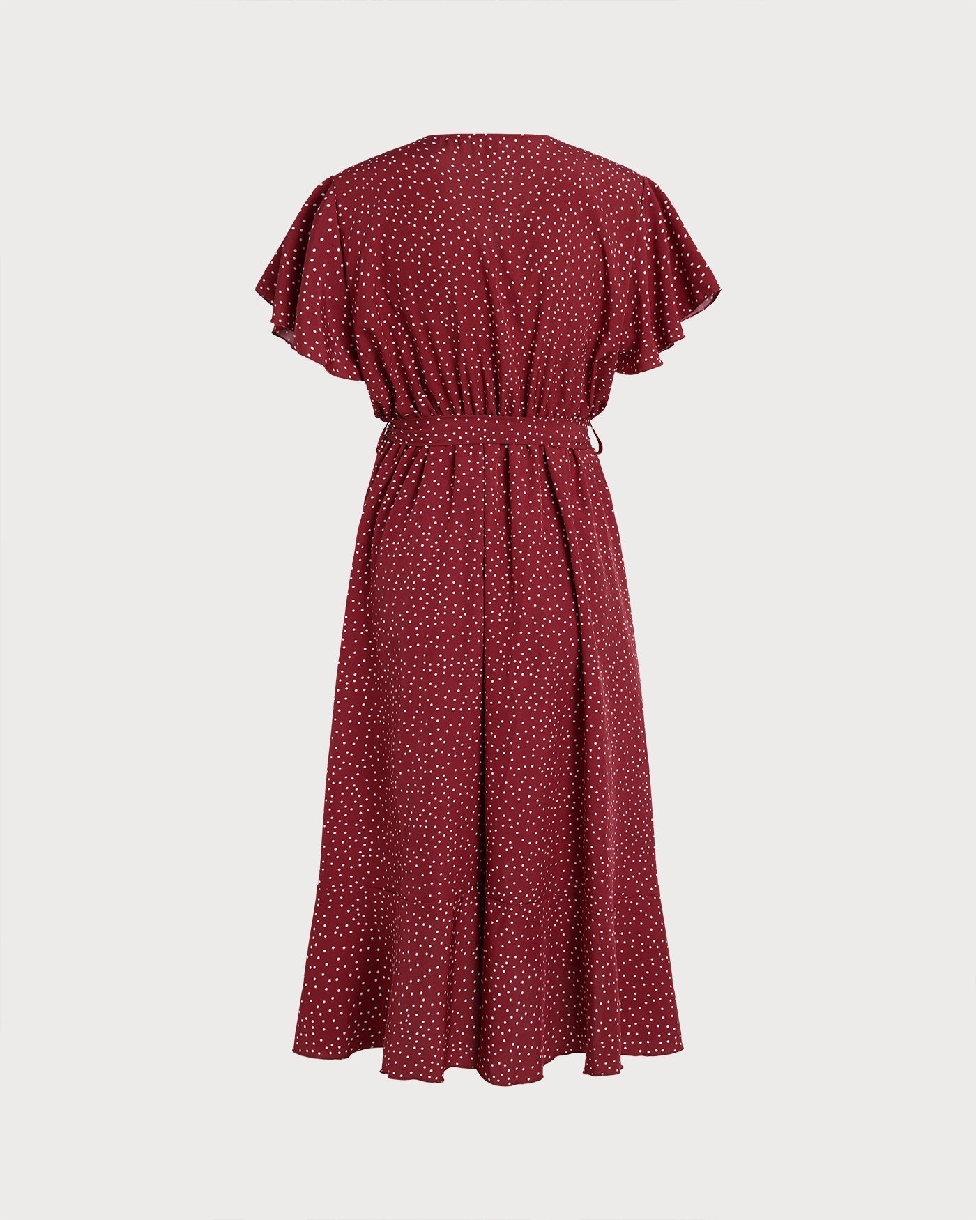 Vestido Midi de Lunares Manga Mariposa — Rojo
