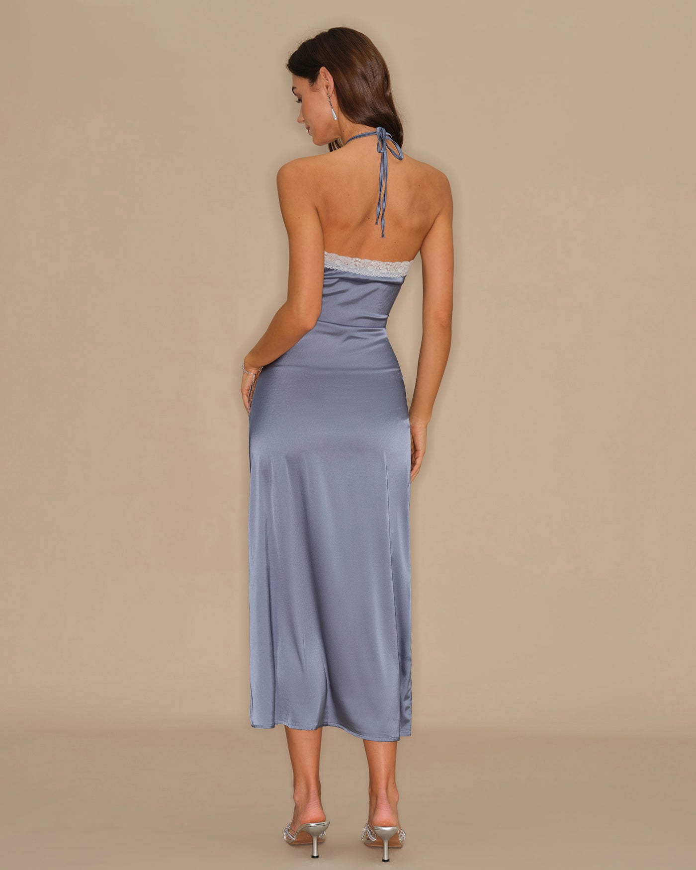 Vestido Midi Slip Halter — Azul
