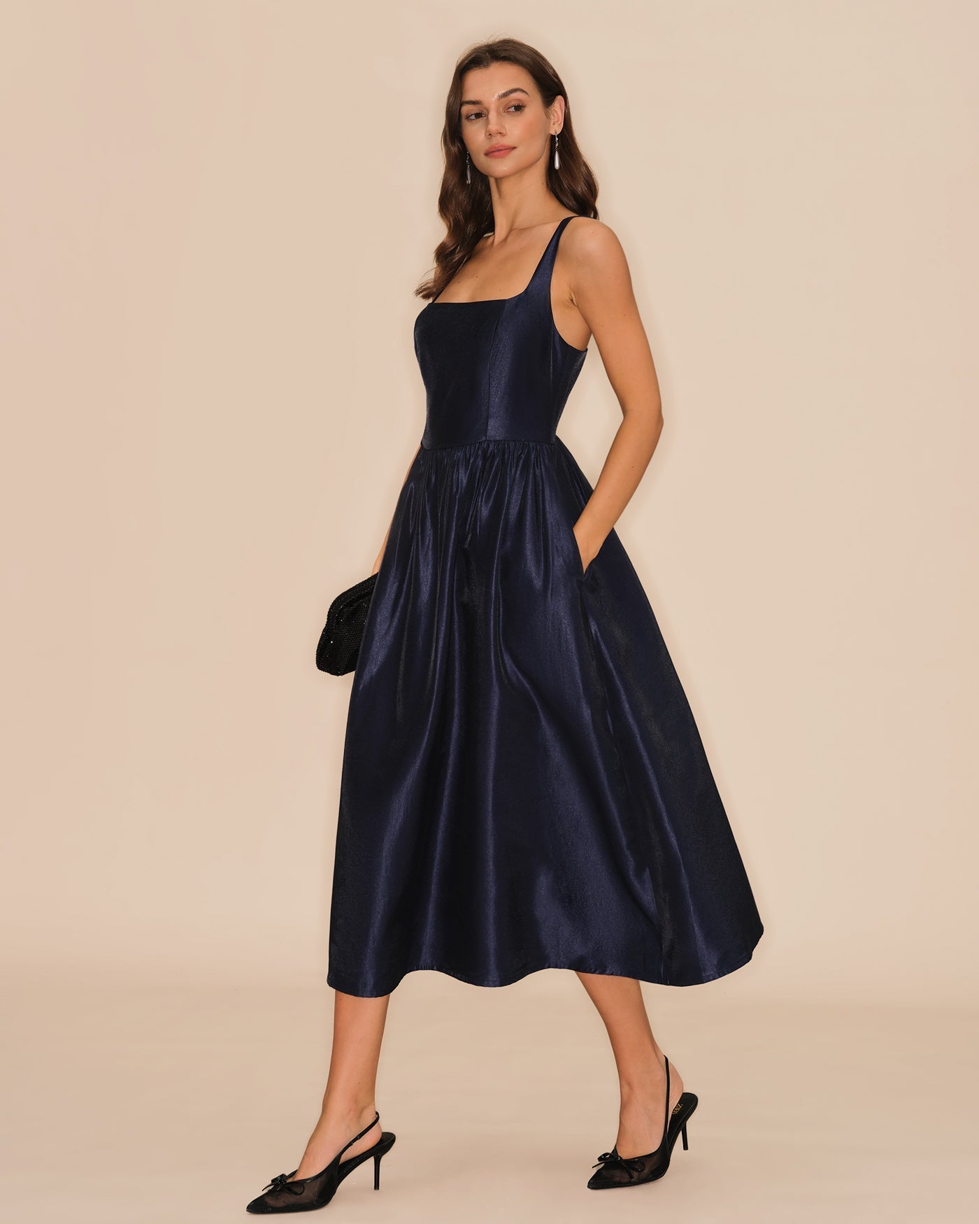 Vestido Midi Slip Acampanado — Azul