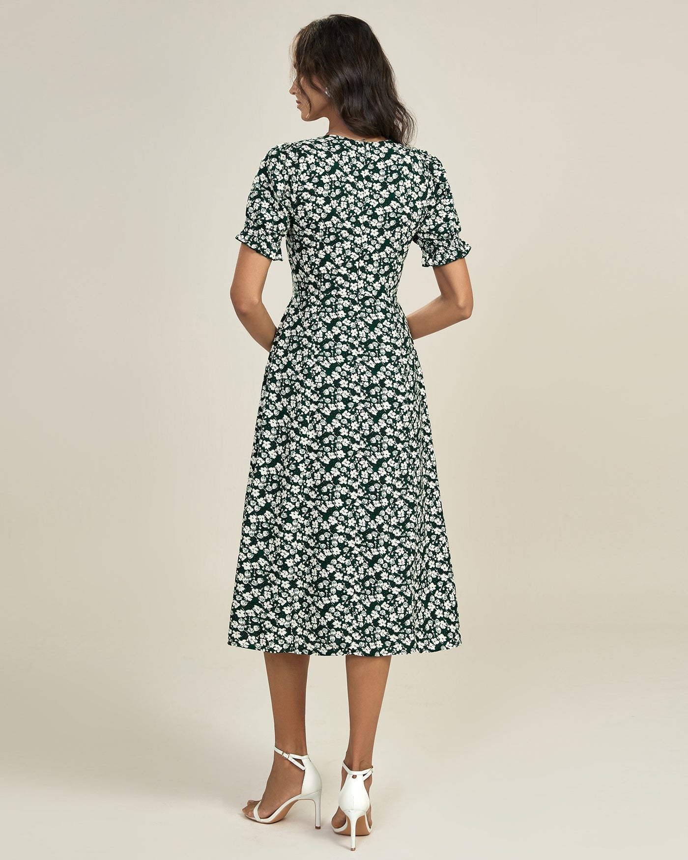 Vestido Midi Floral Escote en V — Verde