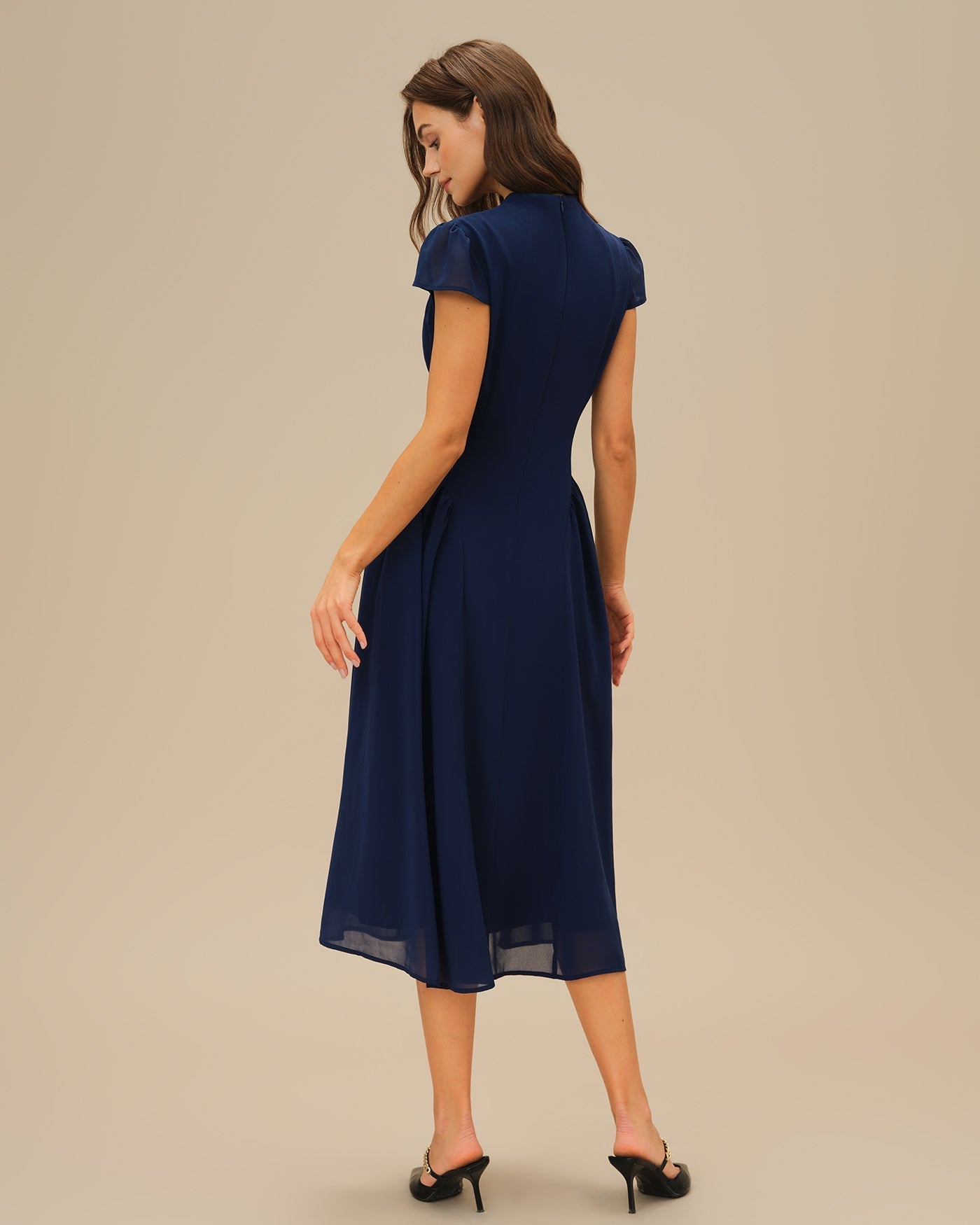 Vestido Midi Manga Abullonada — Azul