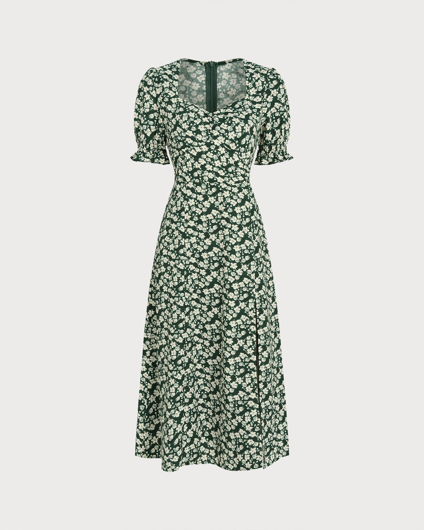 Vestido Midi Floral Escote en V — Verde