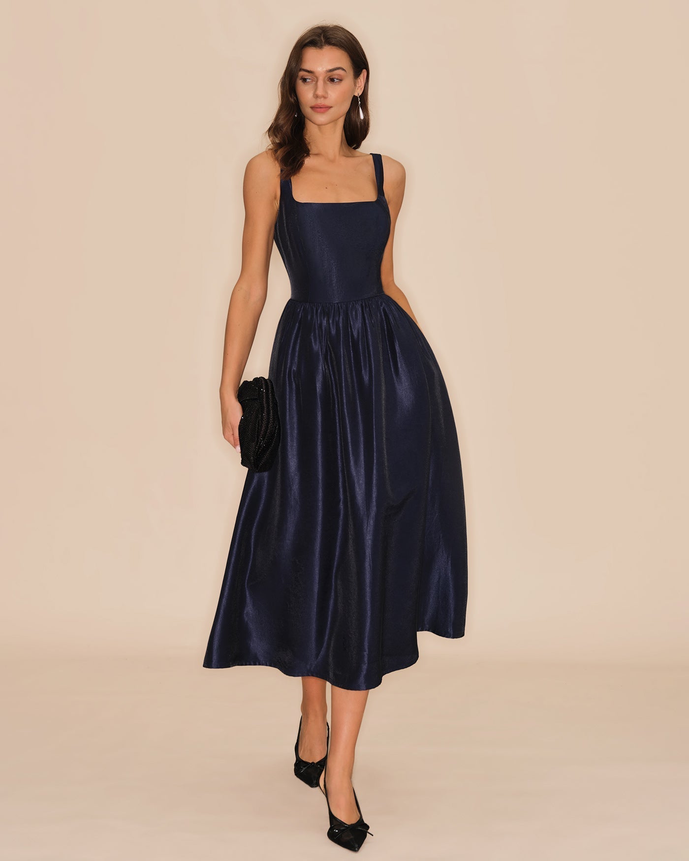 Vestido Midi Slip Acampanado — Azul