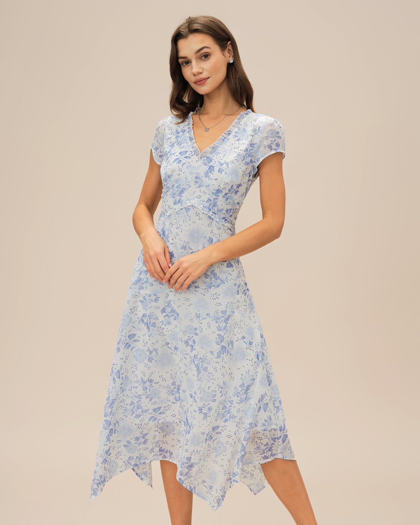 Vestido Midi Floral — Azul