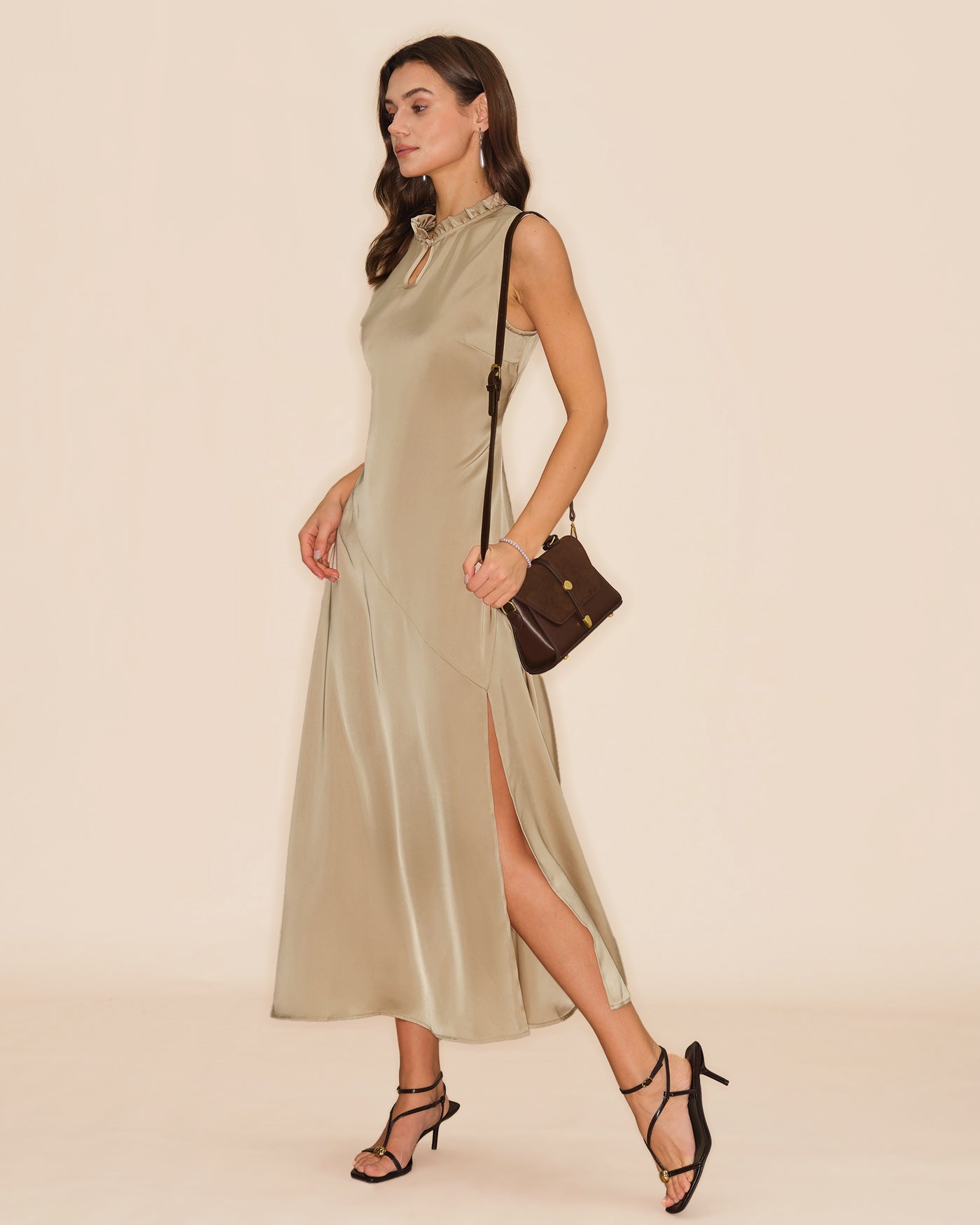 Vestido Midi con Volantes — Albaricoque