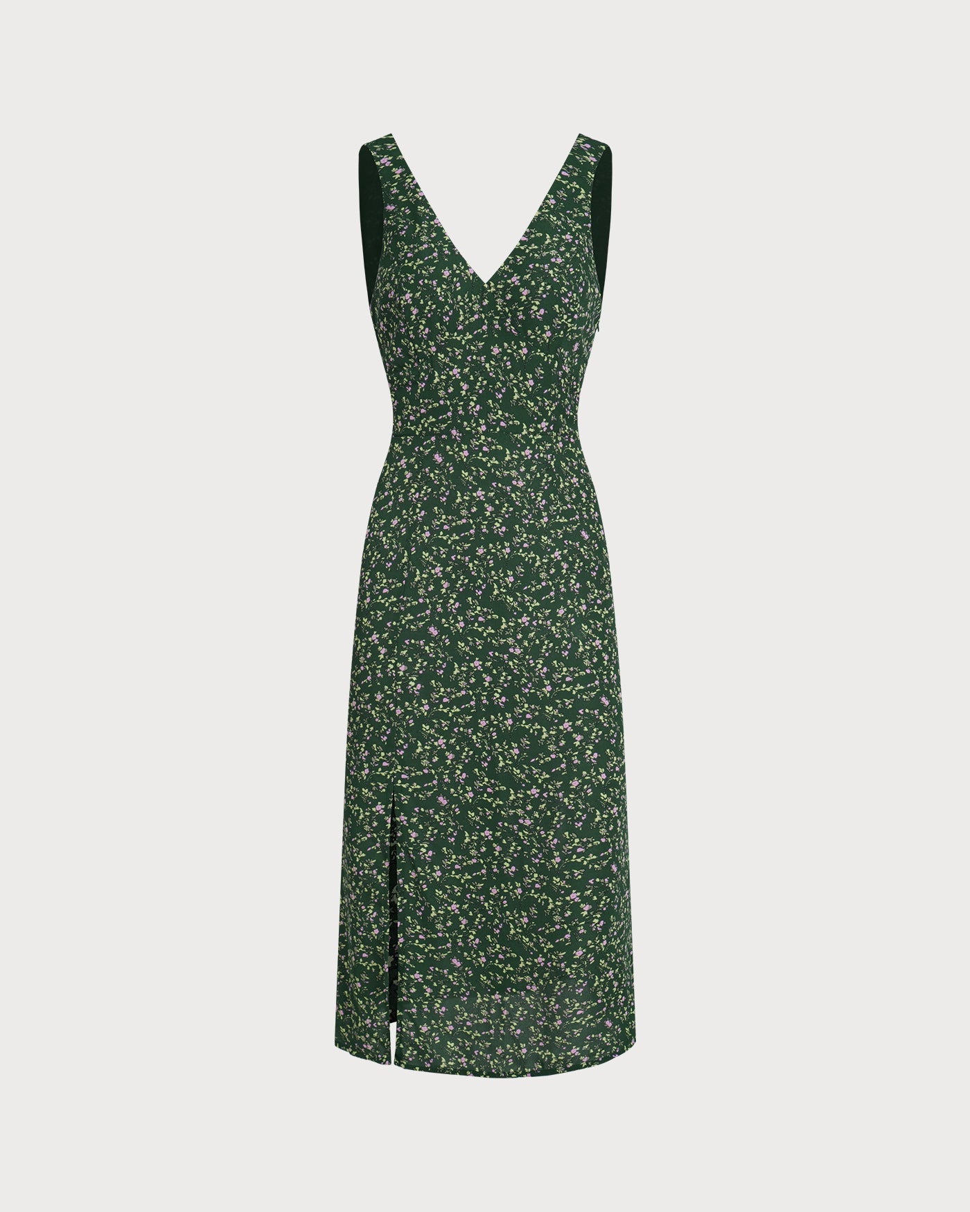 Vestido Midi Floral Escote en V — Verde