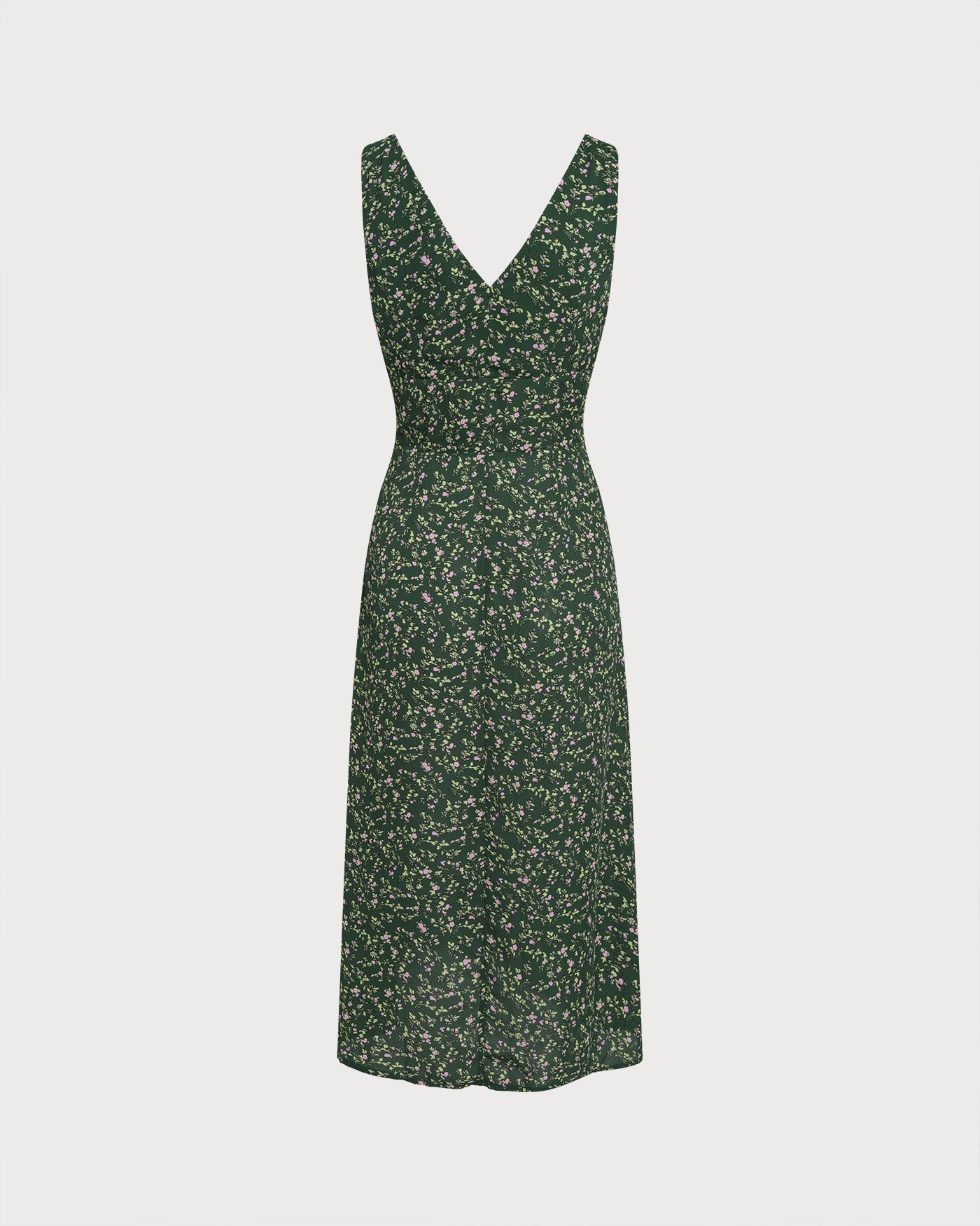 Vestido Midi Floral Escote en V — Verde