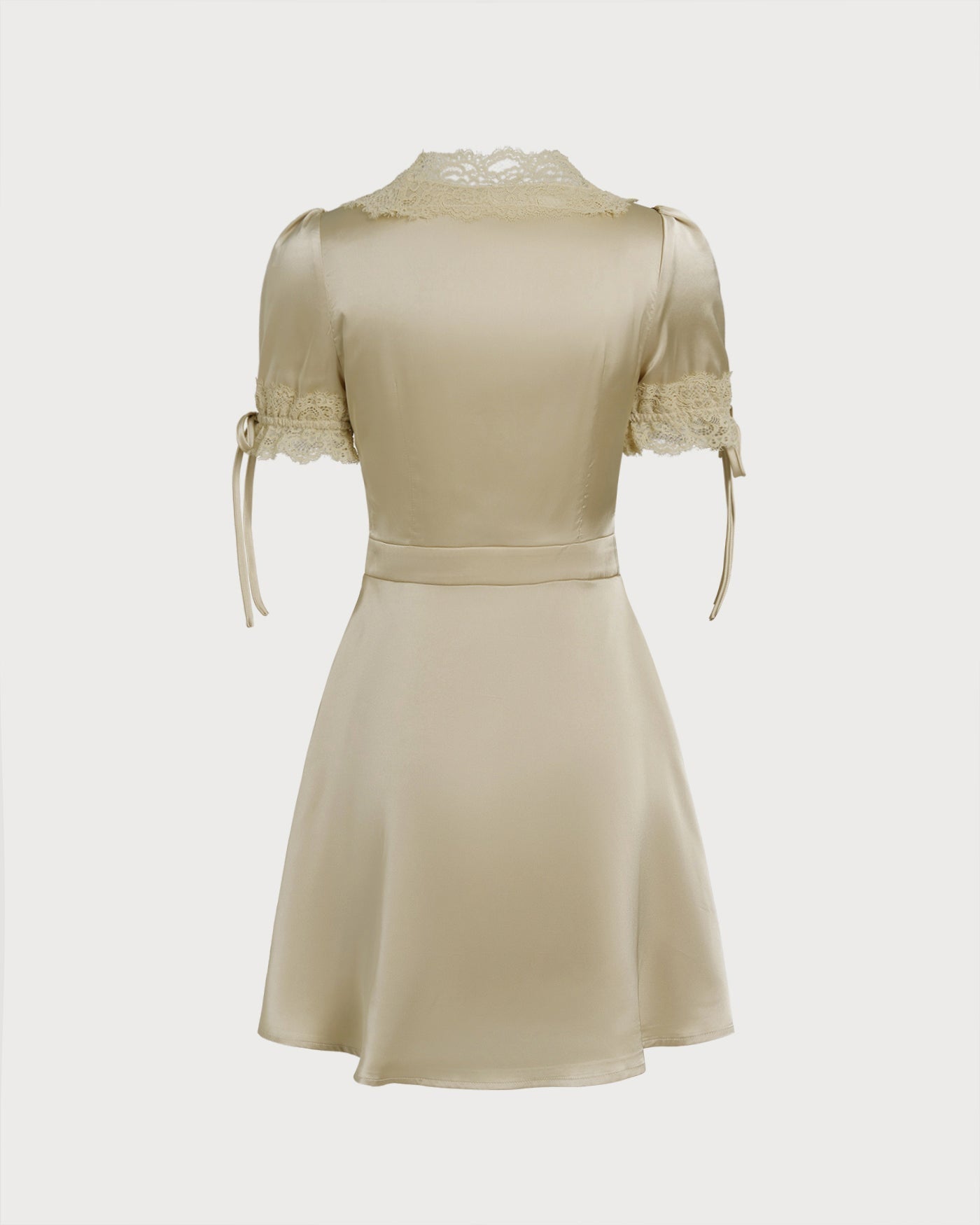 Vestido Mini Satinado con Encaje — Albaricoque