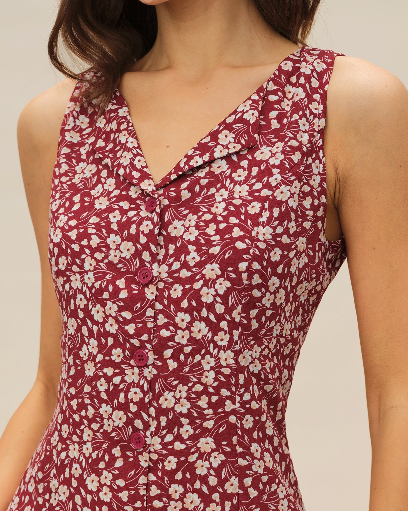 Vestido Mini Floral Escote en V — Rojo
