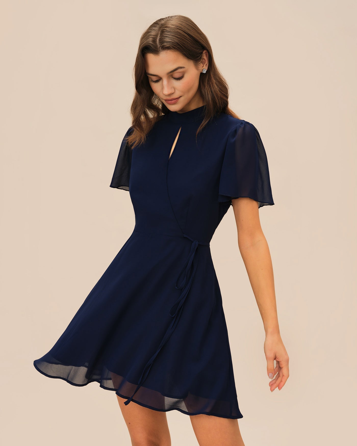 Vestido Mini Manga Mariposa — Azul