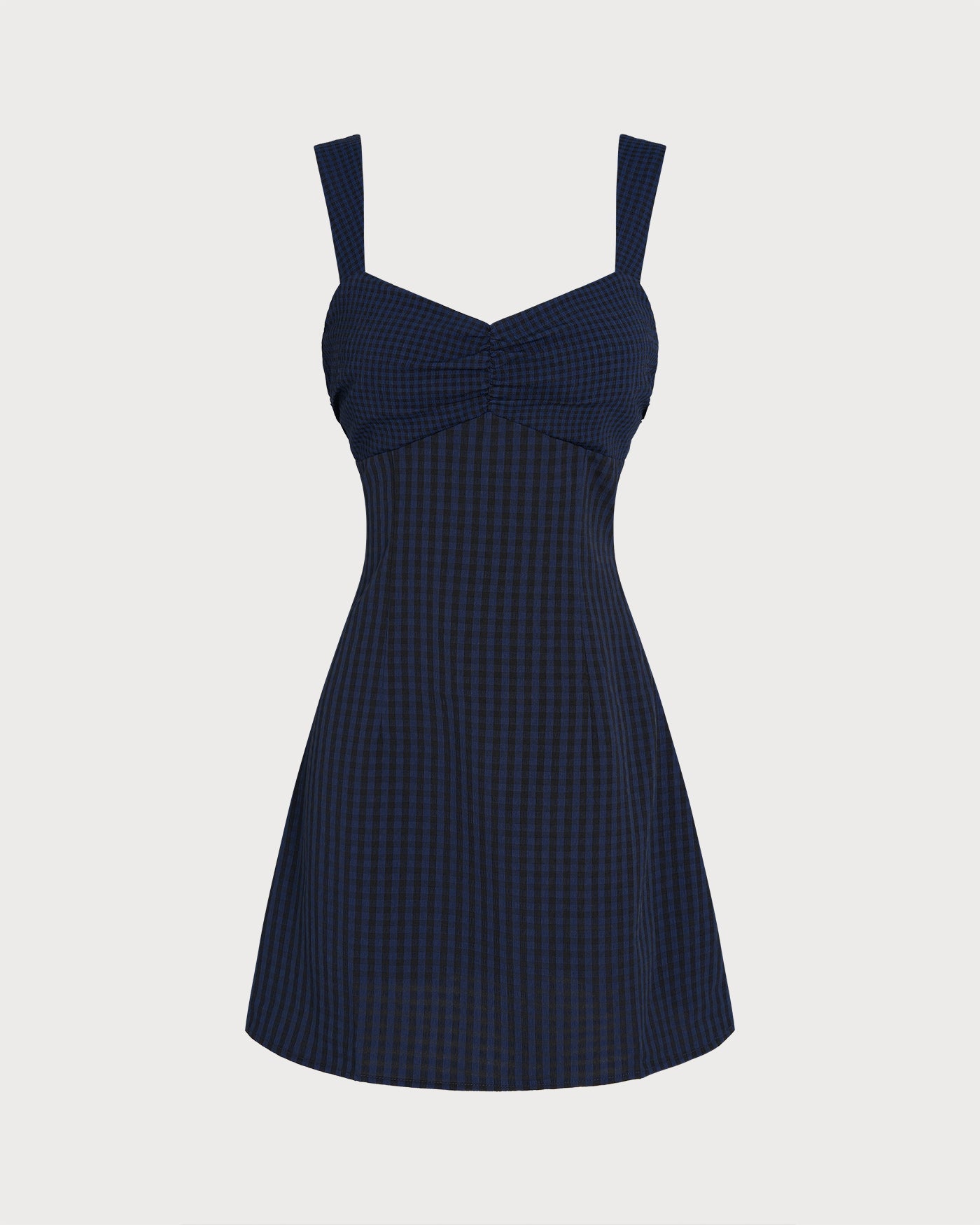 Vestido Mini de Cuadros Escote Corazón — Azul