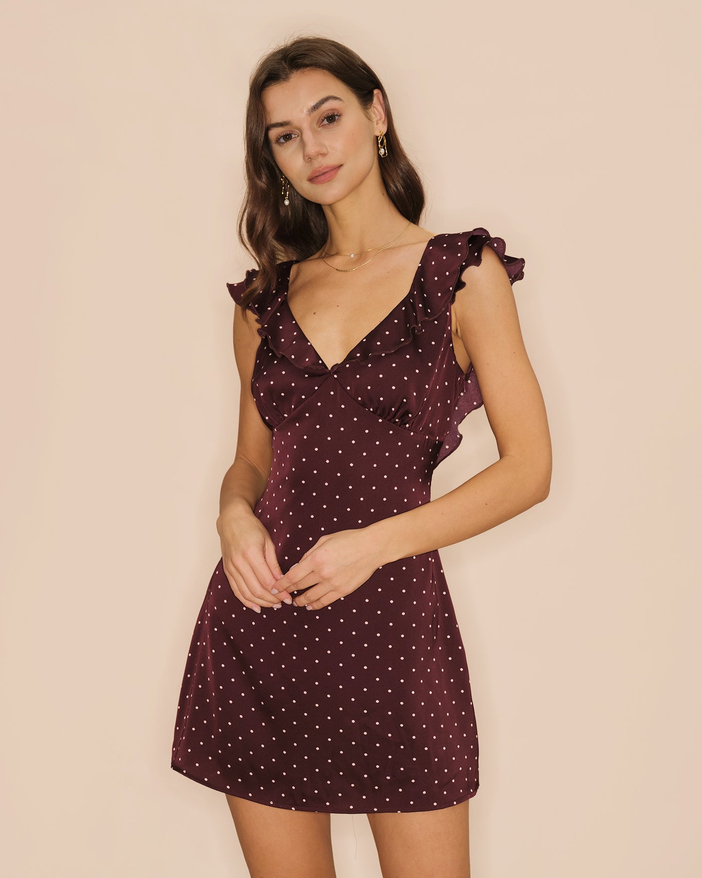 Vestido Mini Satinado de Lunares — Morado
