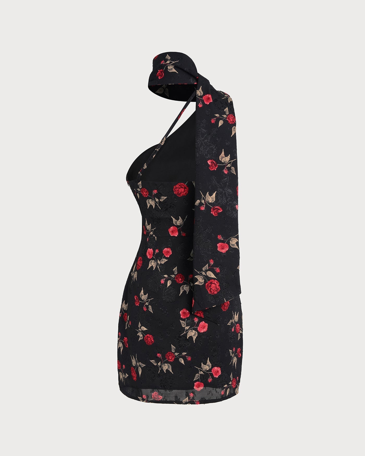 Vestido Mini Jacquard Un Hombro — Negro