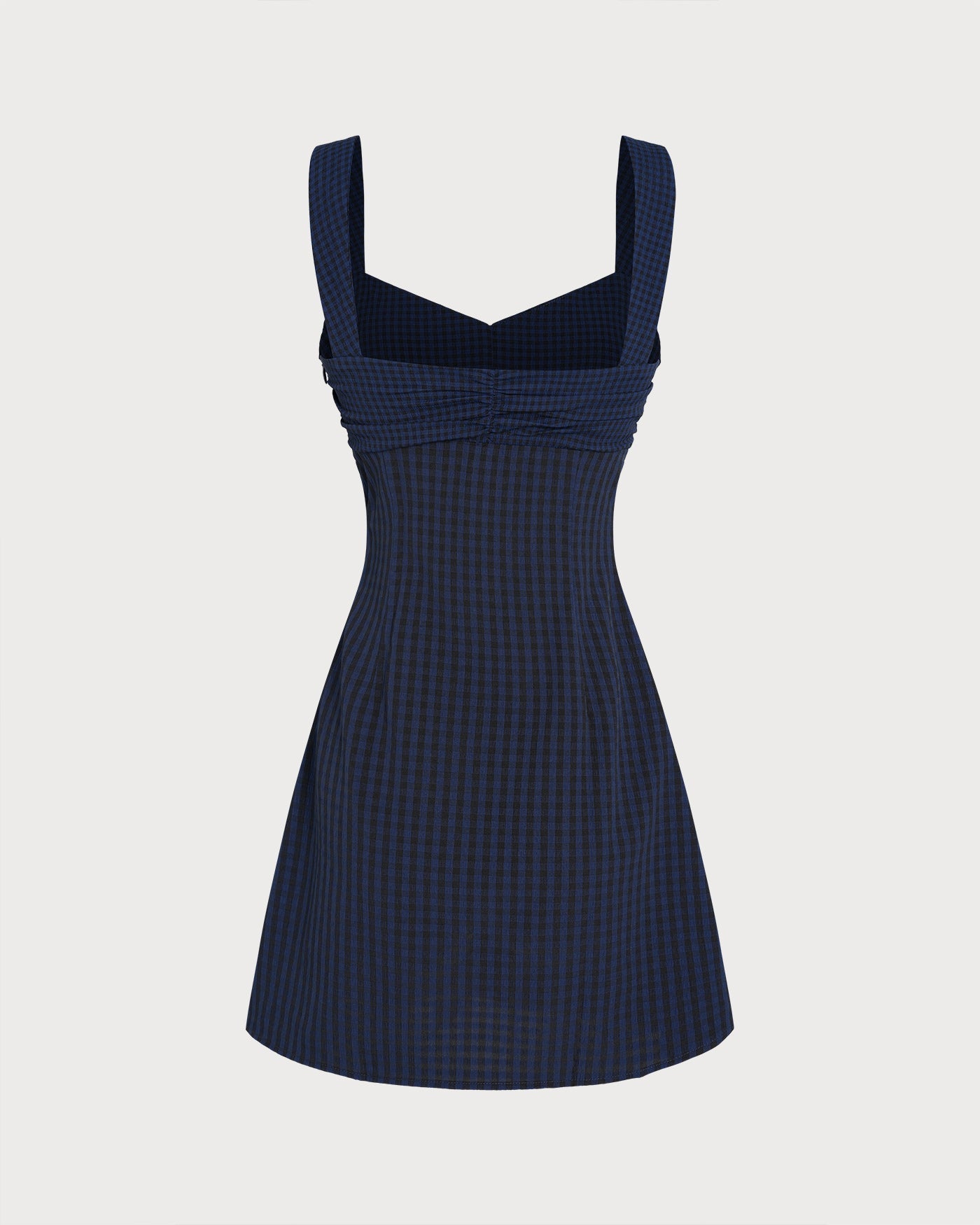 Vestido Mini de Cuadros Escote Corazón — Azul
