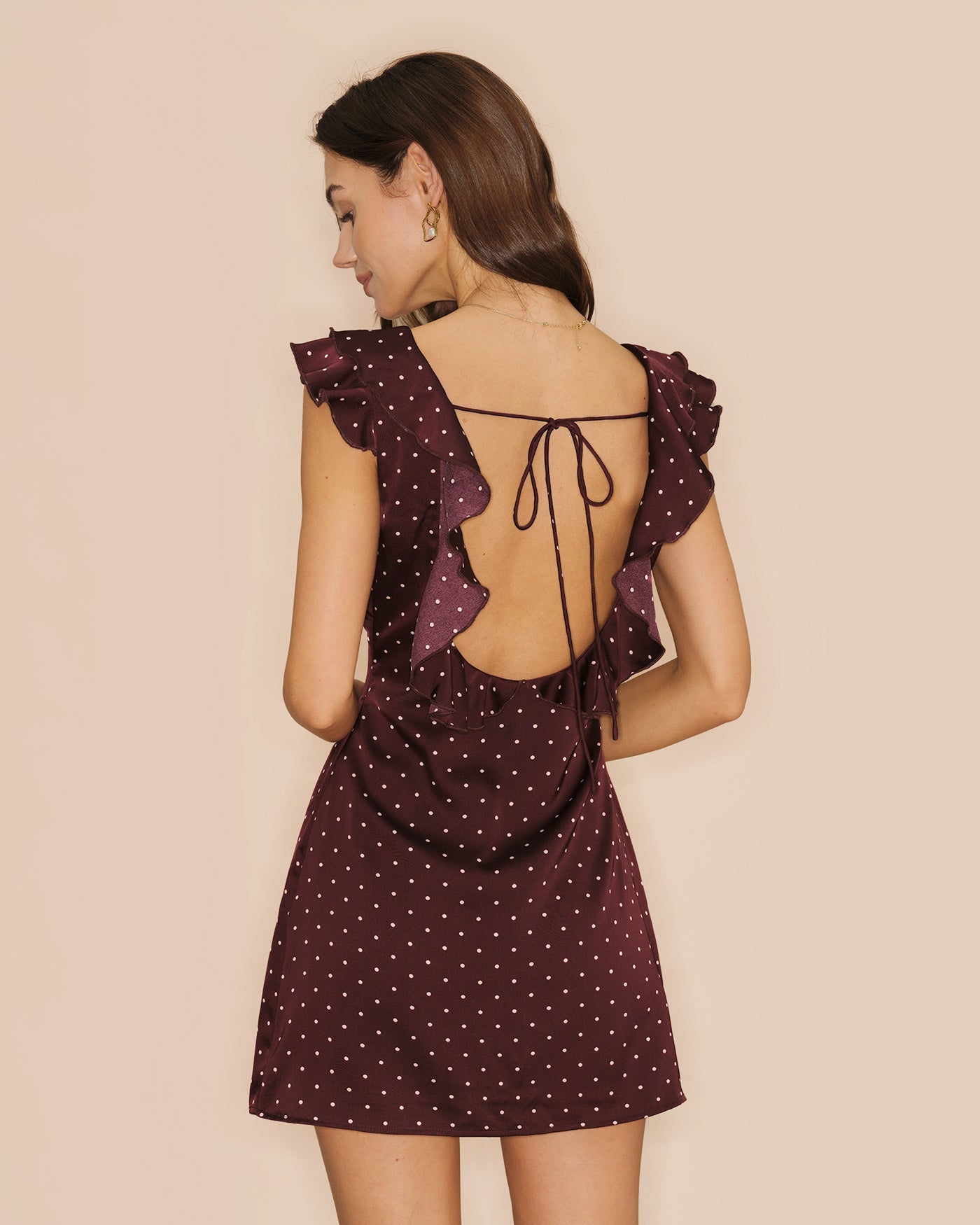 Vestido Mini Satinado de Lunares — Morado