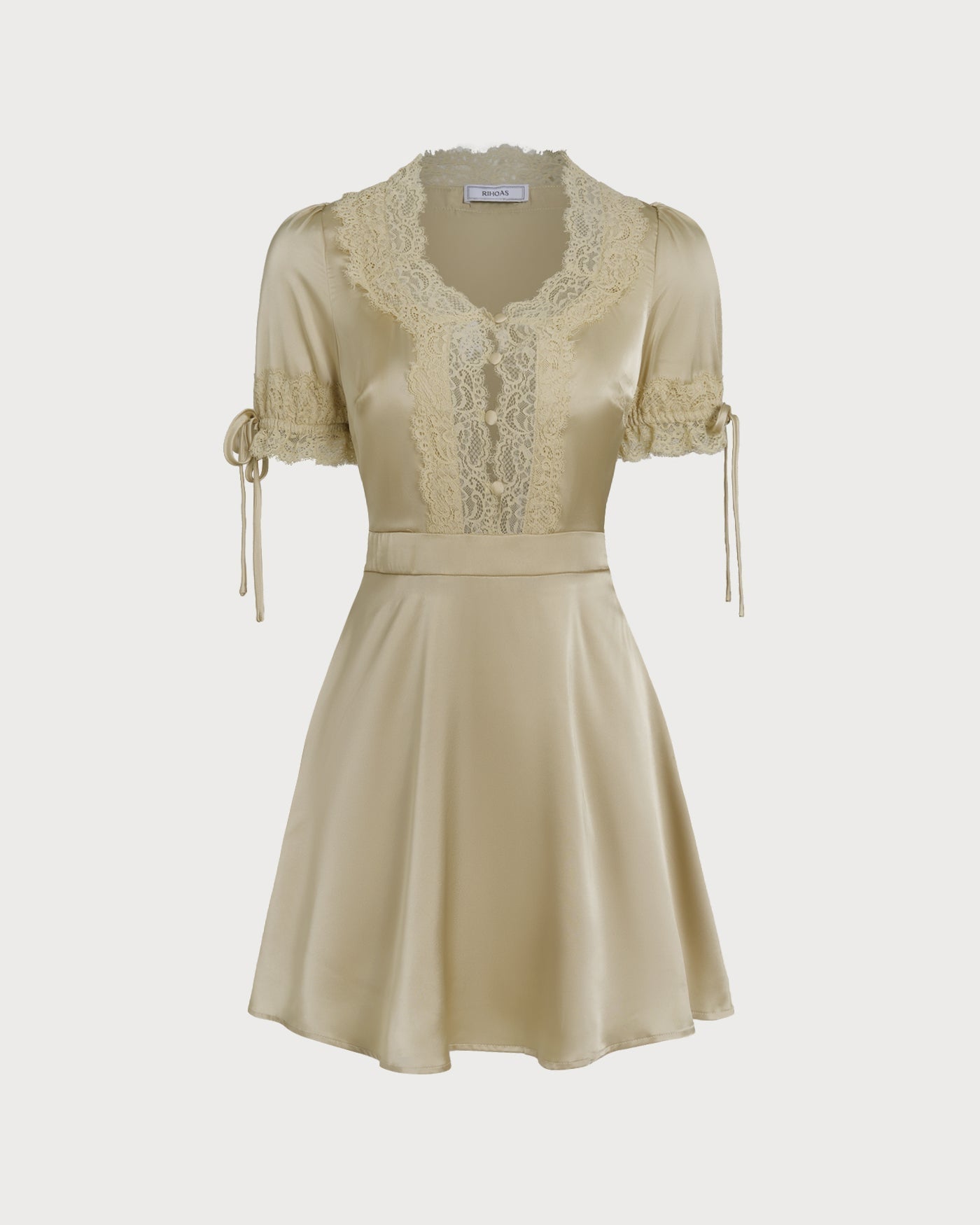 Vestido Mini Satinado con Encaje — Albaricoque