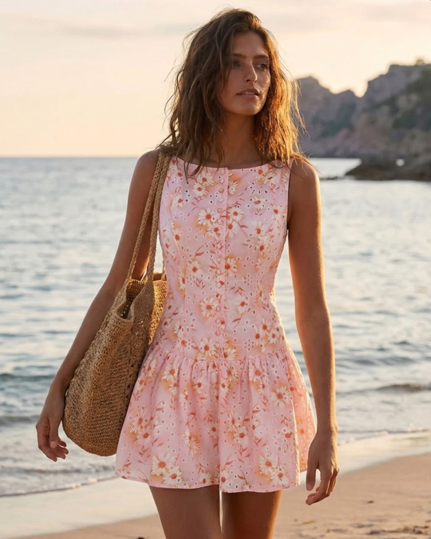 Vestido Mini Floral Bohemio Escote Barca — Multicolor