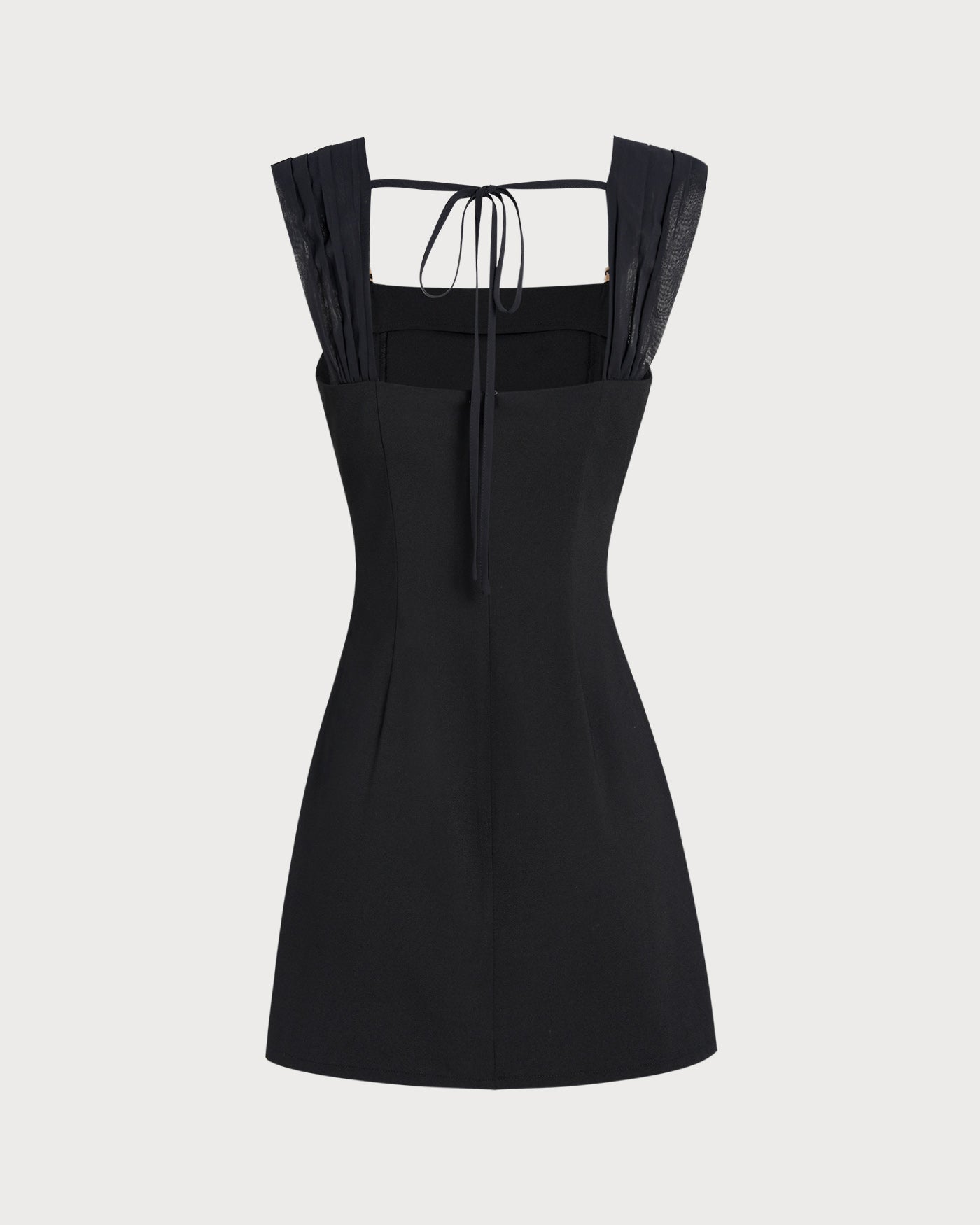 Vestido Mini Cóctel Escote Cuadrado — Negro