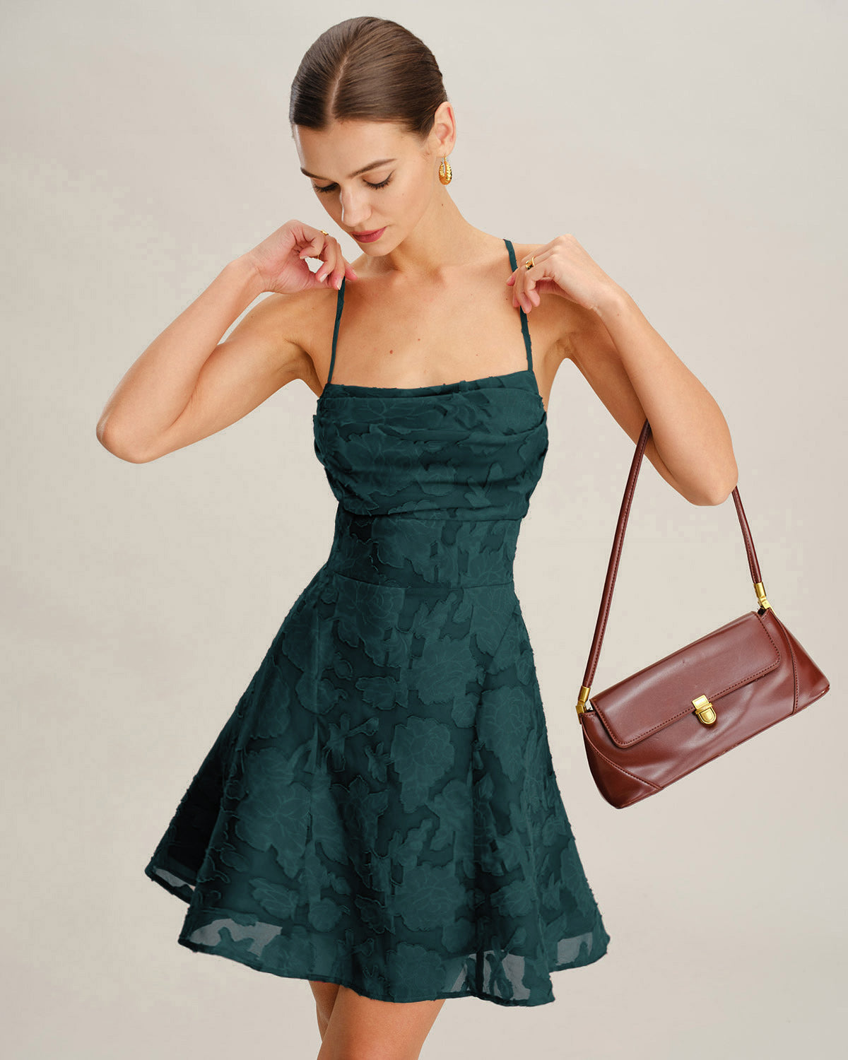Vestido Mini Slip Jacquard — Verde